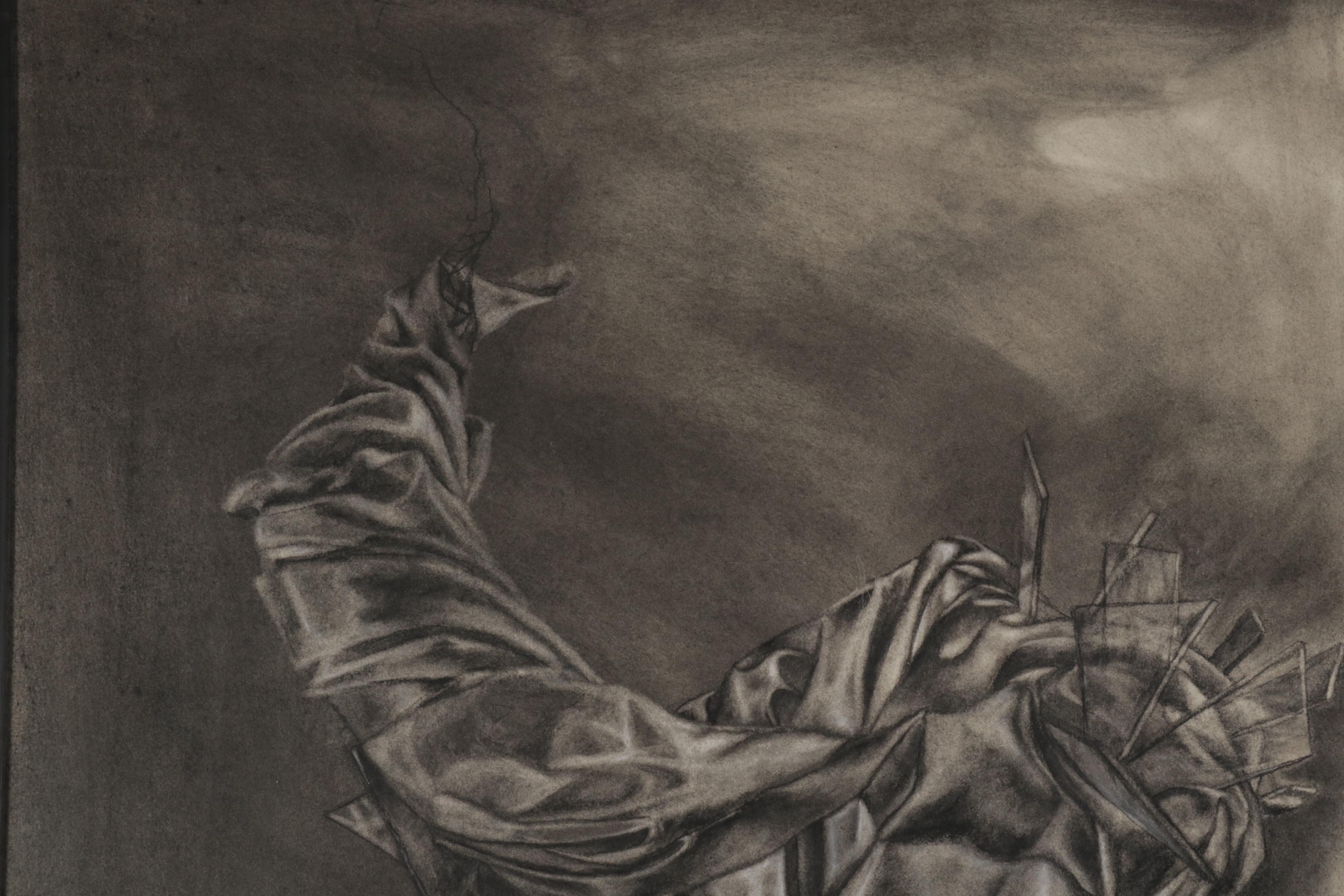 Katie Niewierski Charcoal and Conté Drawing "Still Life With Glass," 2006