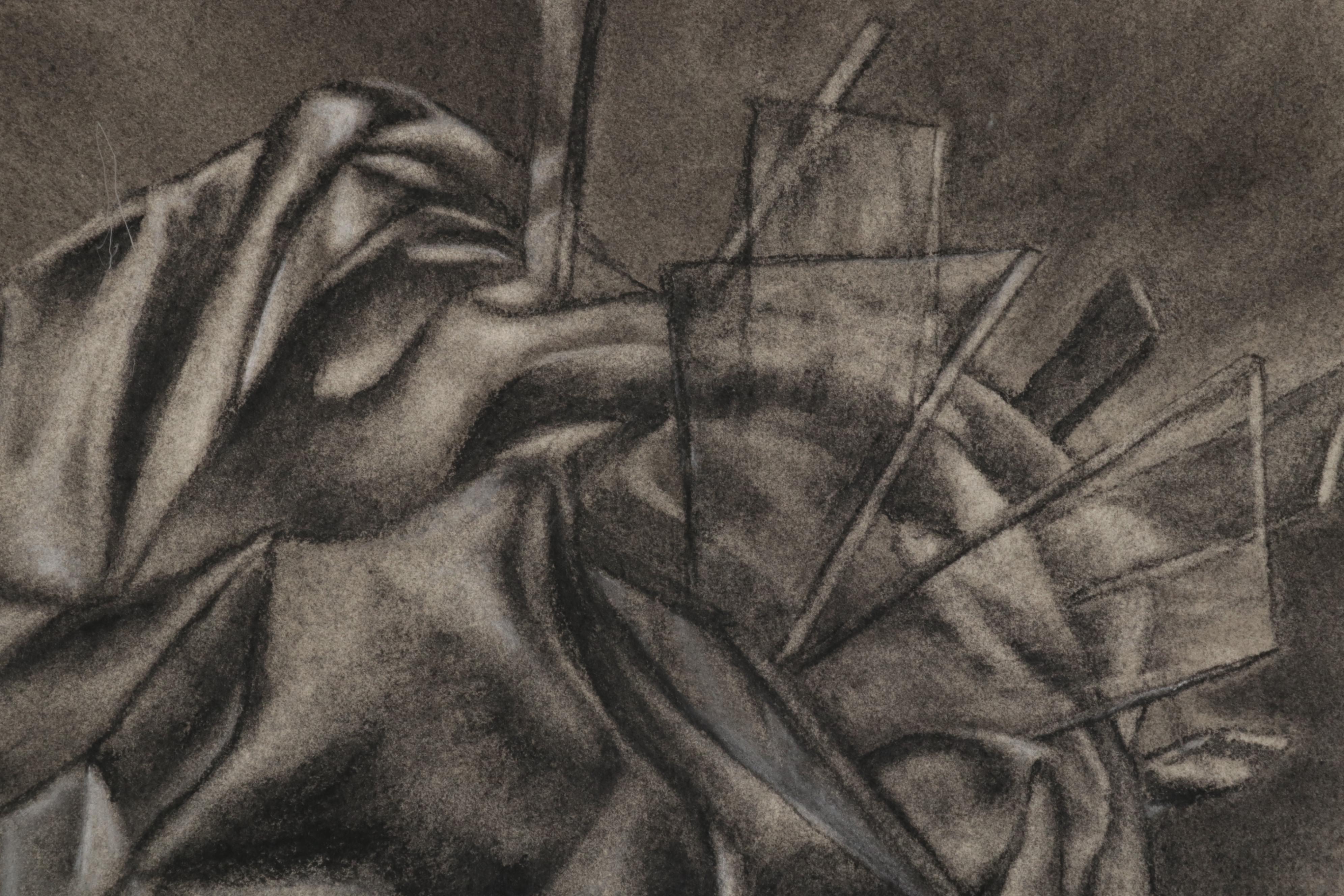 Katie Niewierski Charcoal and Conté Drawing "Still Life With Glass," 2006