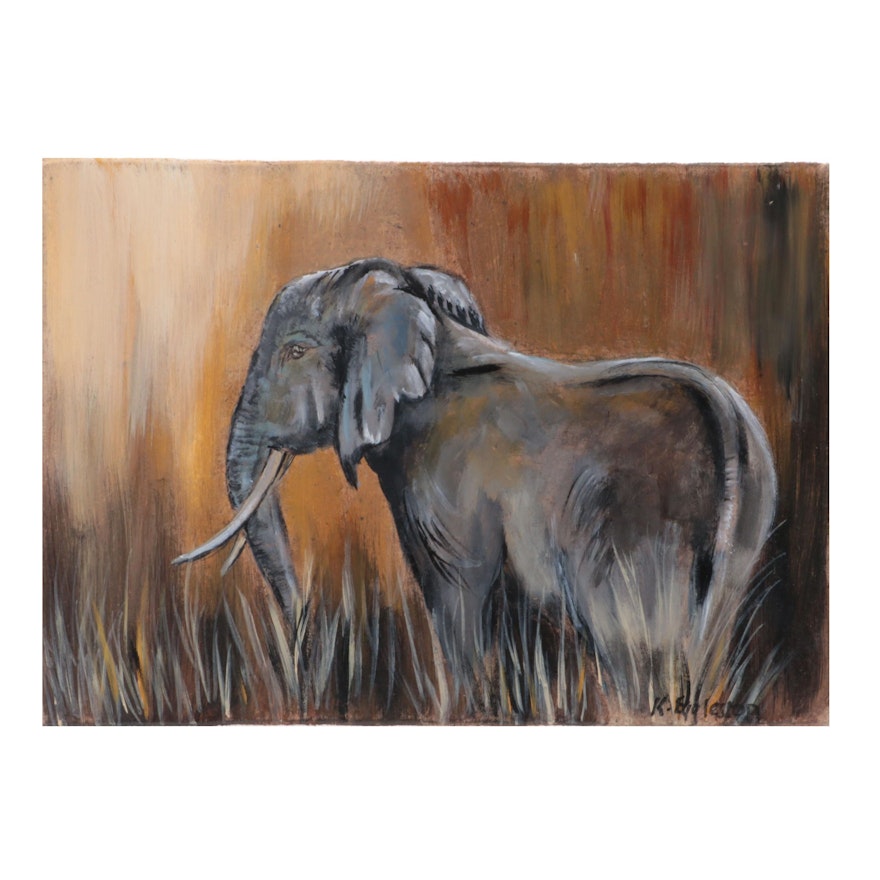 K. Eggleston Oil Painting of Elephant, 21st Century