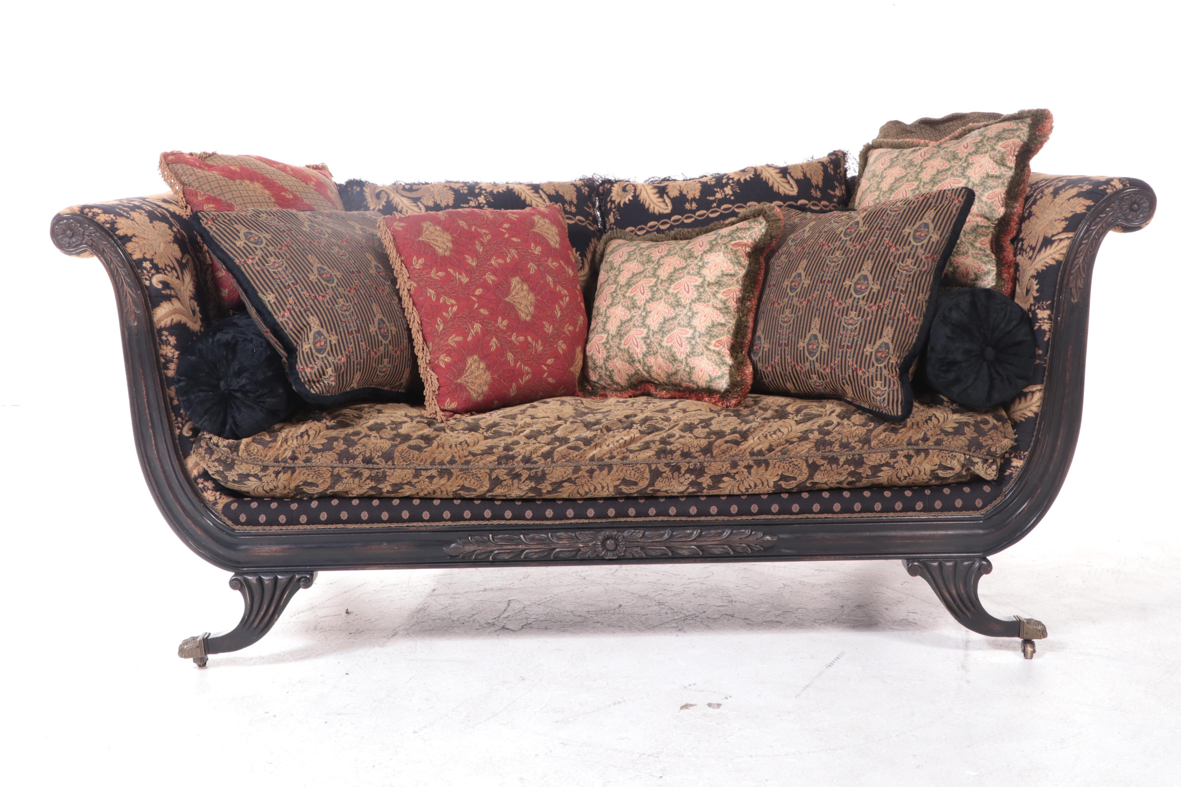 Carol Hicks Bolton and EJ Victor Ebonized Wood Sofa in Custom Upholstery