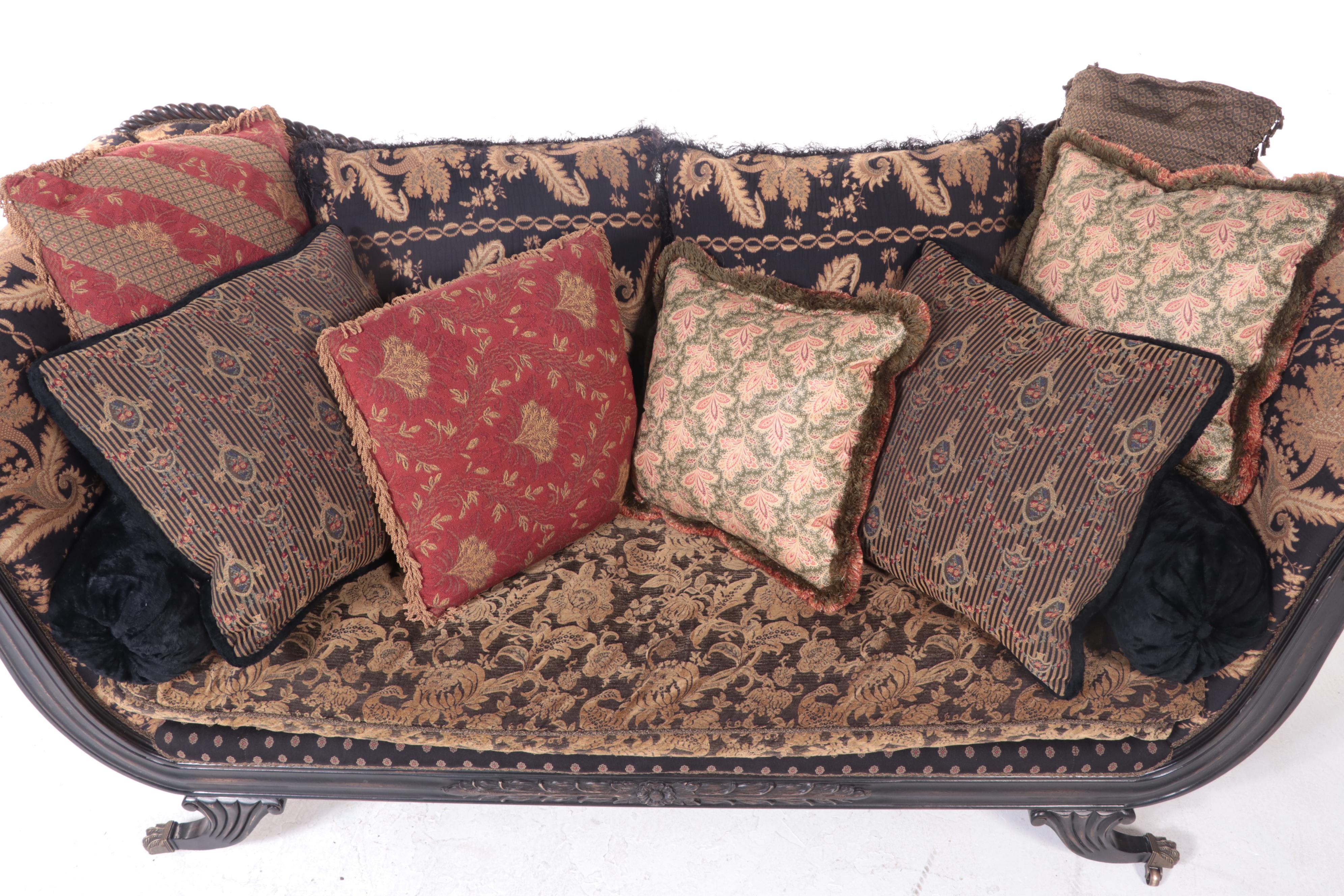 Carol Hicks Bolton and EJ Victor Ebonized Wood Sofa in Custom Upholstery