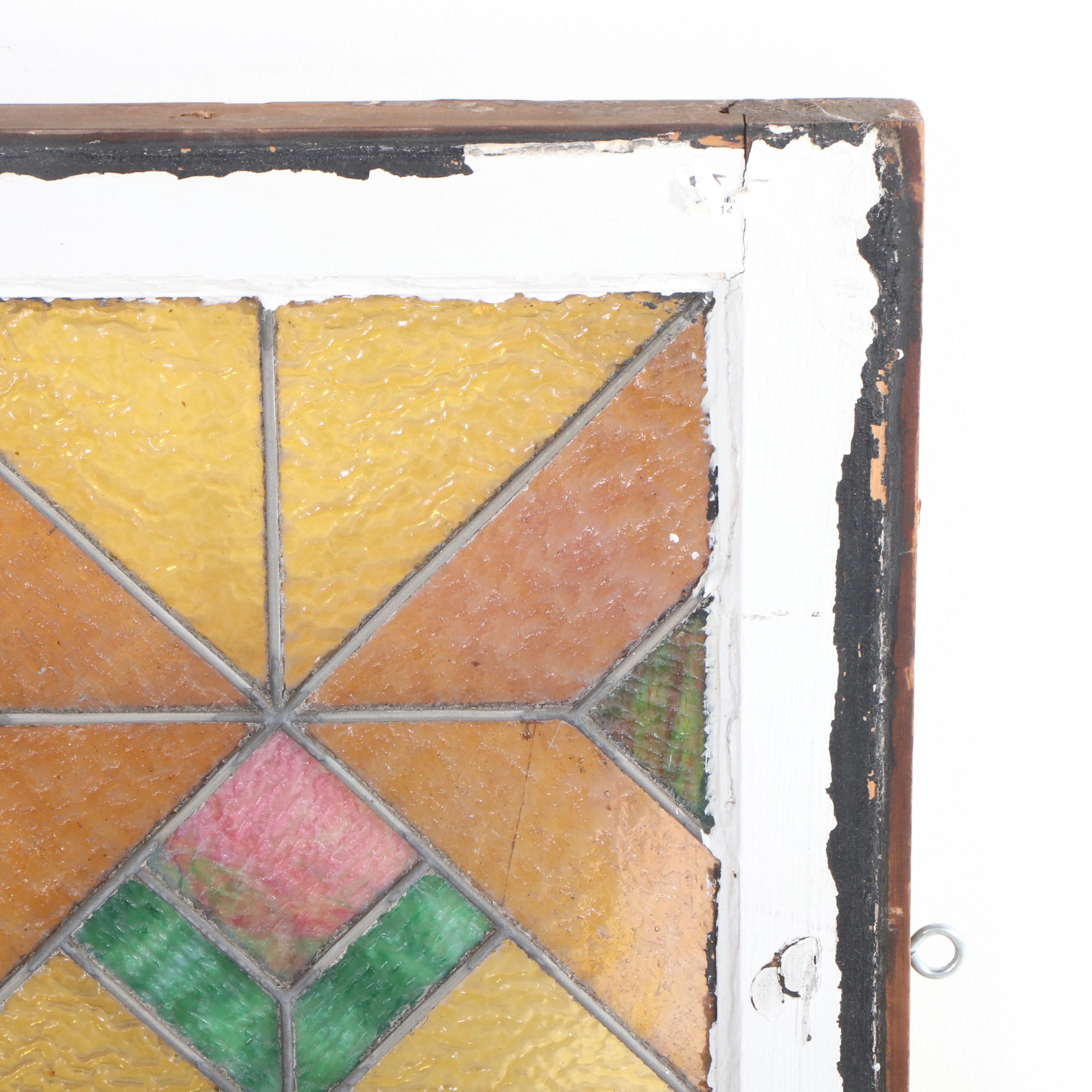 Arts and Crafts Slag and Amber Glass Window Panel