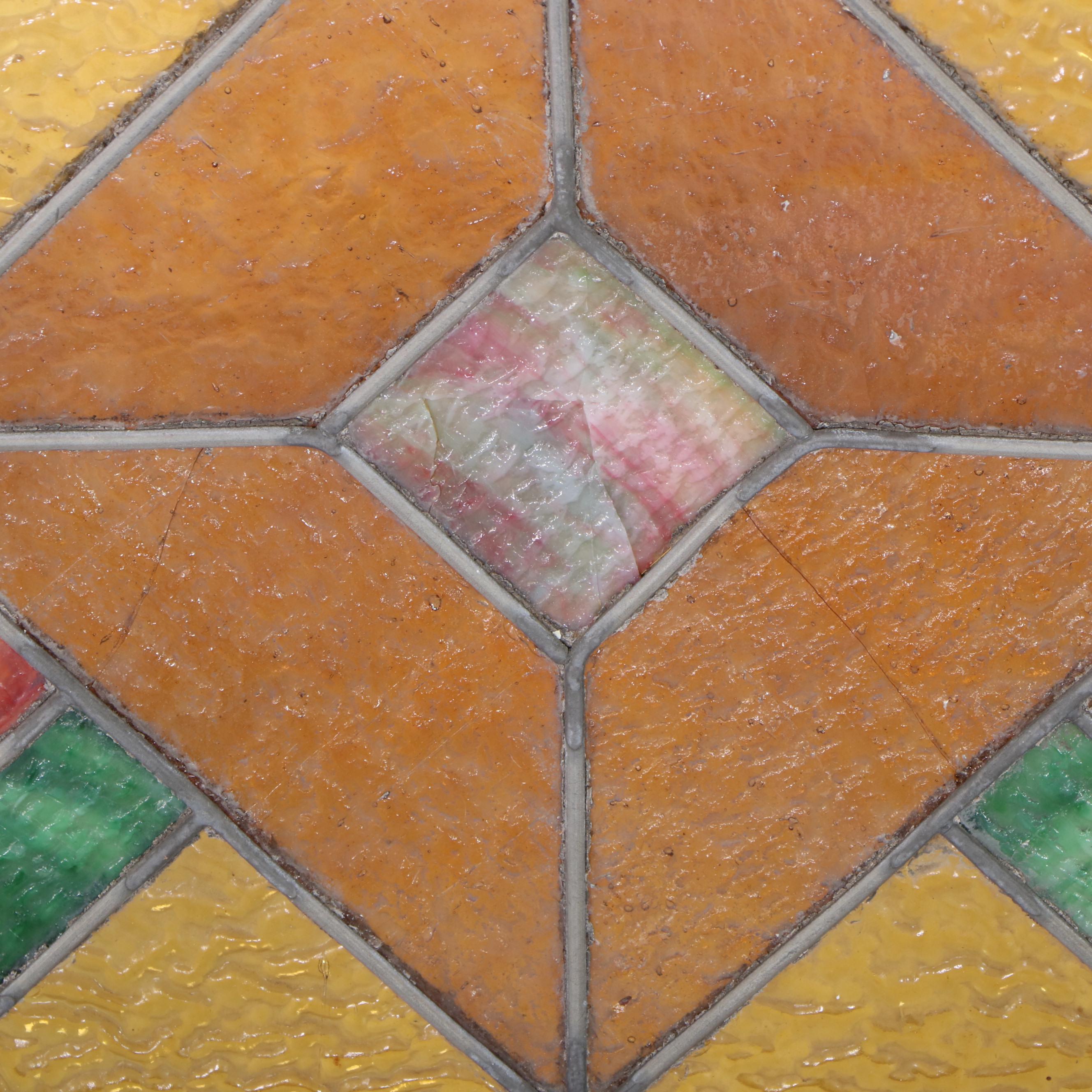 Arts and Crafts Slag and Amber Glass Window Panel