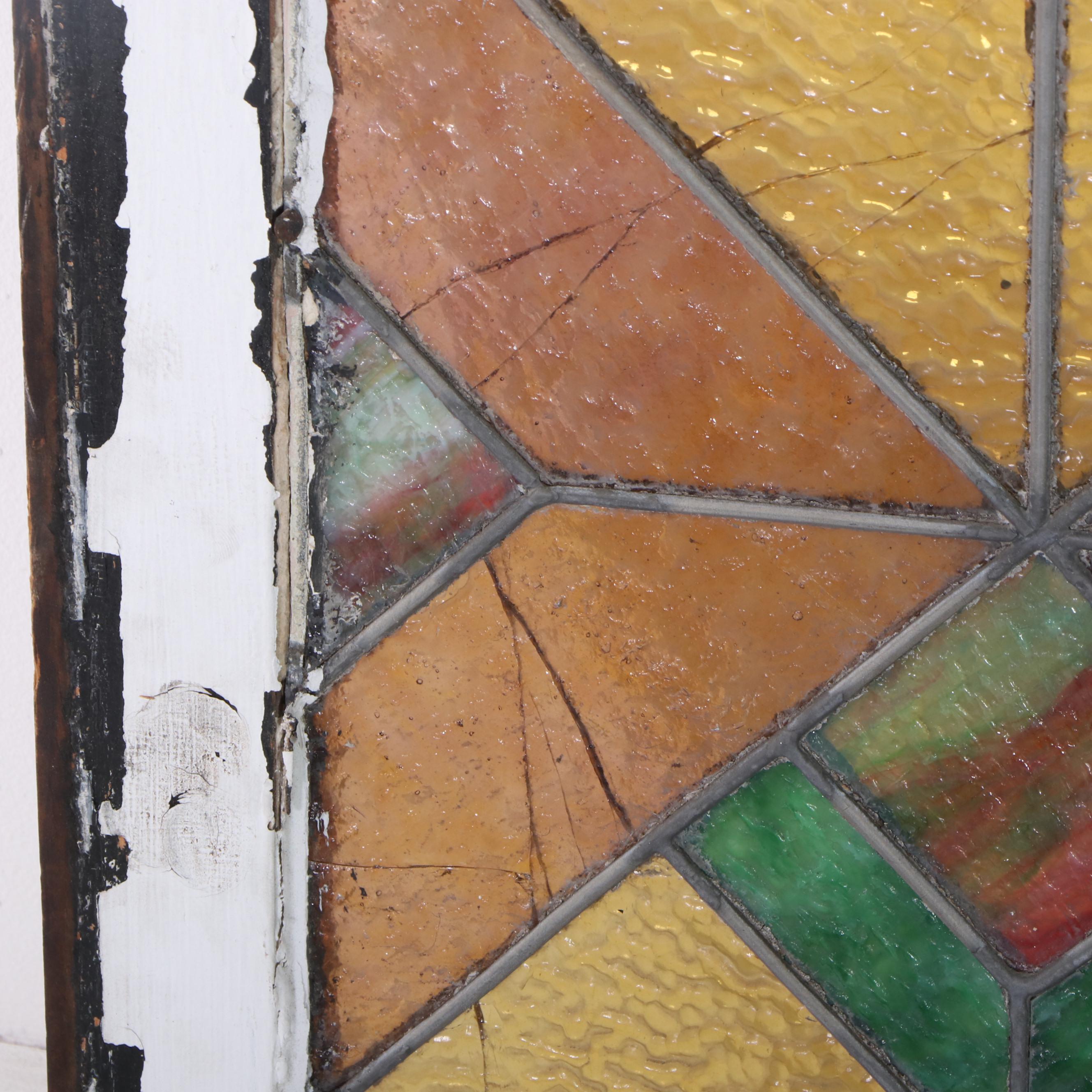 Arts and Crafts Slag and Amber Glass Window Panel