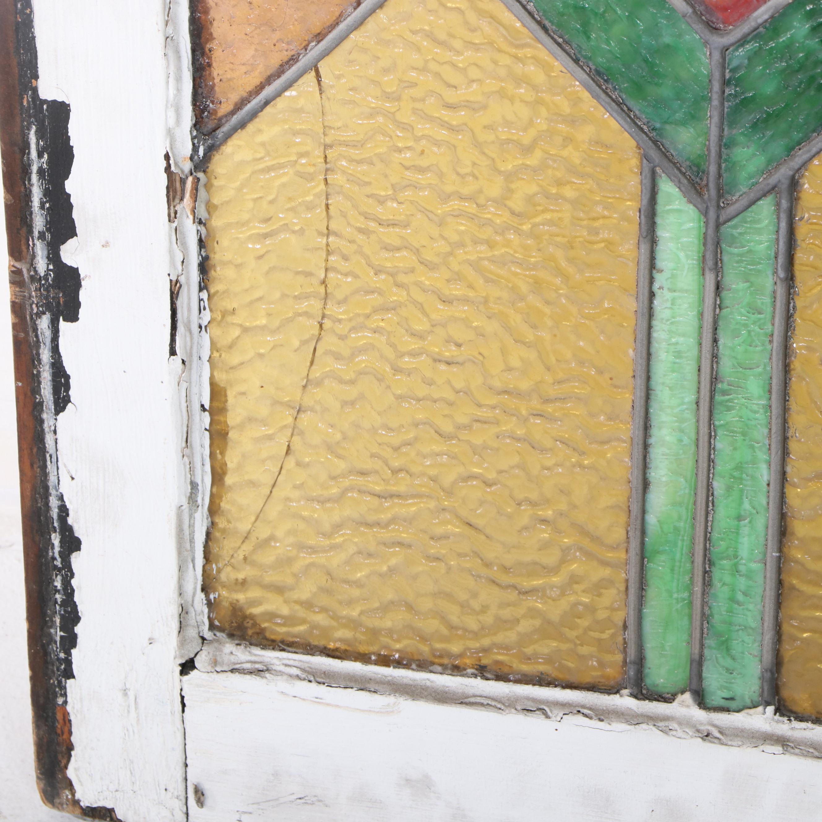 Arts and Crafts Slag and Amber Glass Window Panel