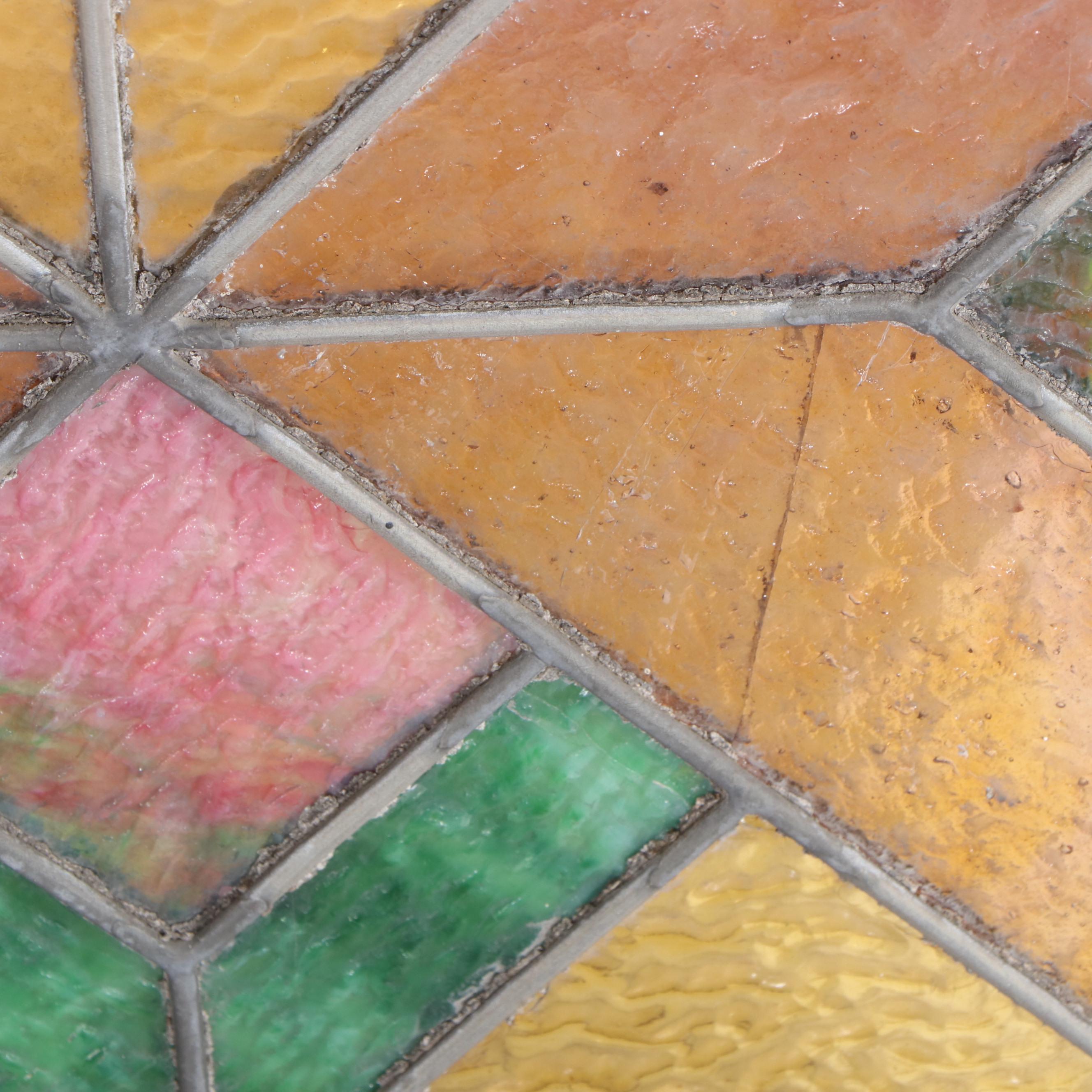 Arts and Crafts Slag and Amber Glass Window Panel