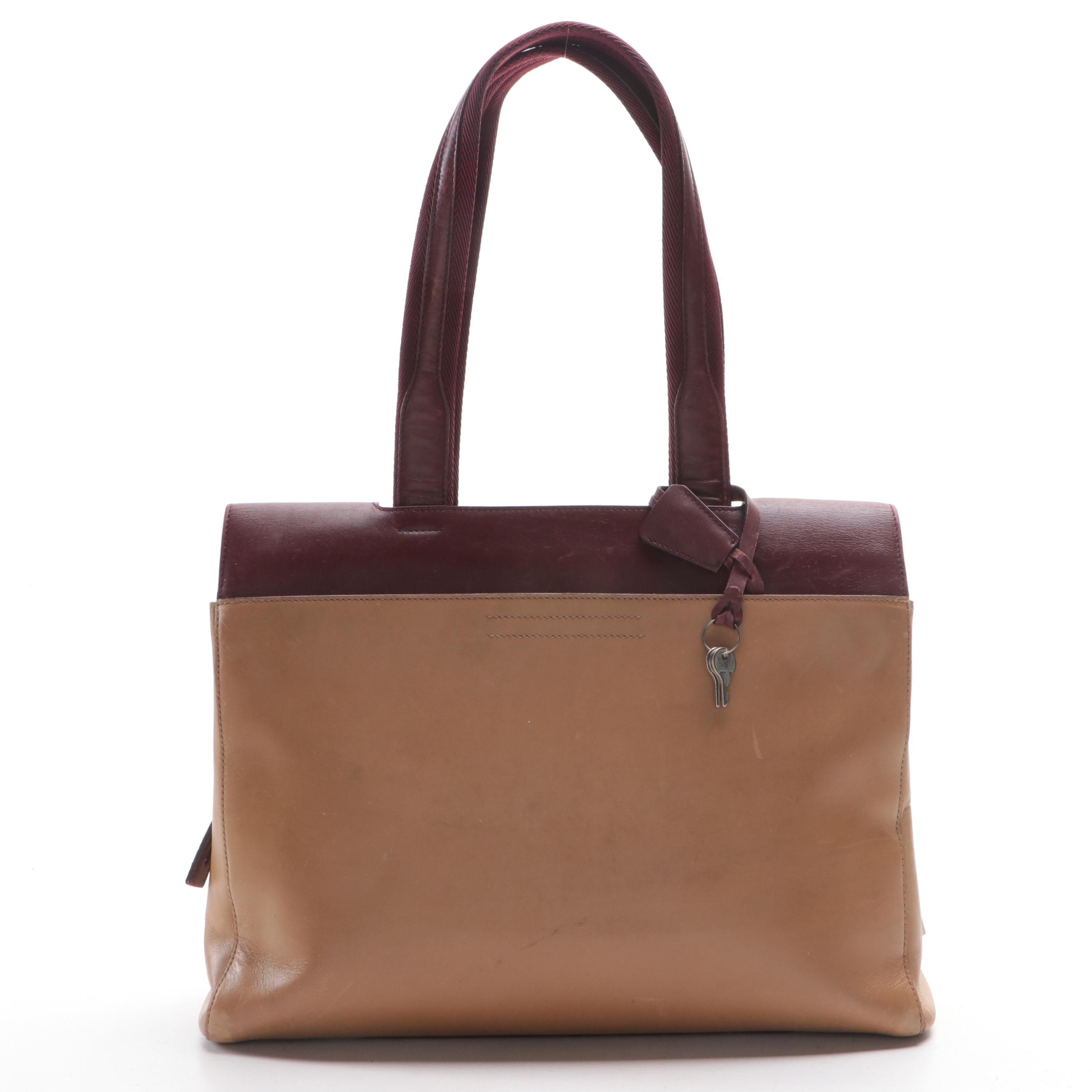 Prada Shoulder Bag in Tan and Burgundy Leather