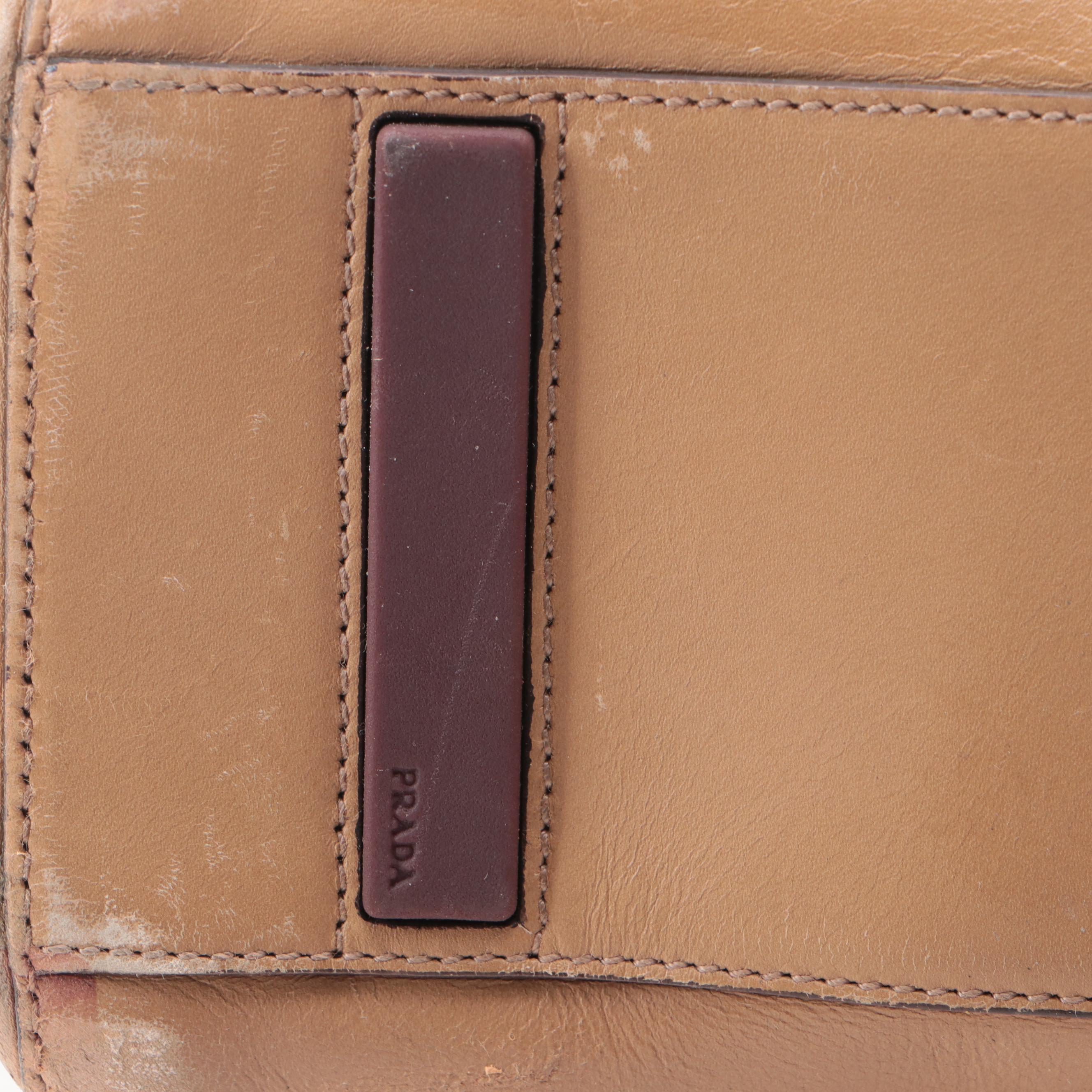 Prada Shoulder Bag in Tan and Burgundy Leather