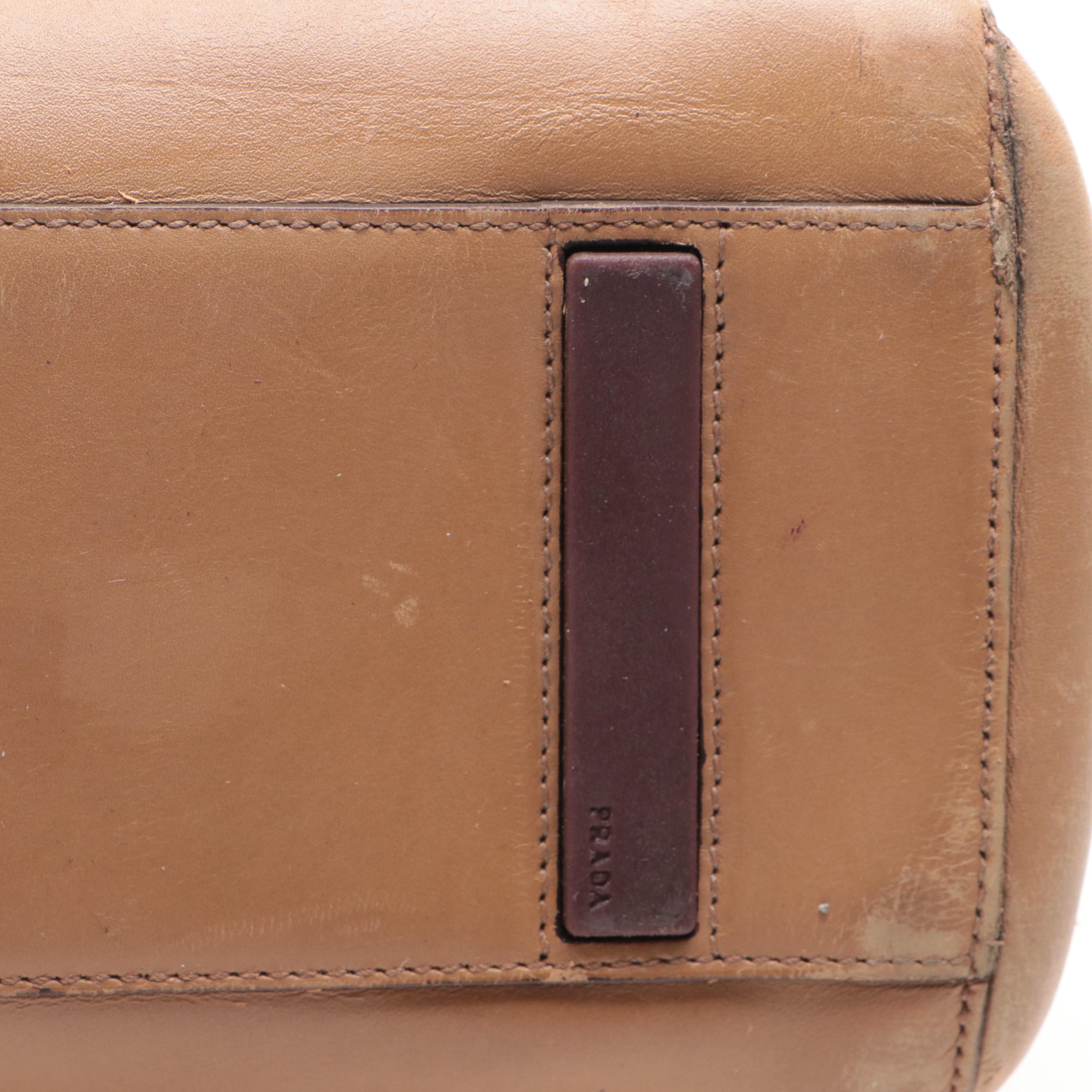 Prada Shoulder Bag in Tan and Burgundy Leather