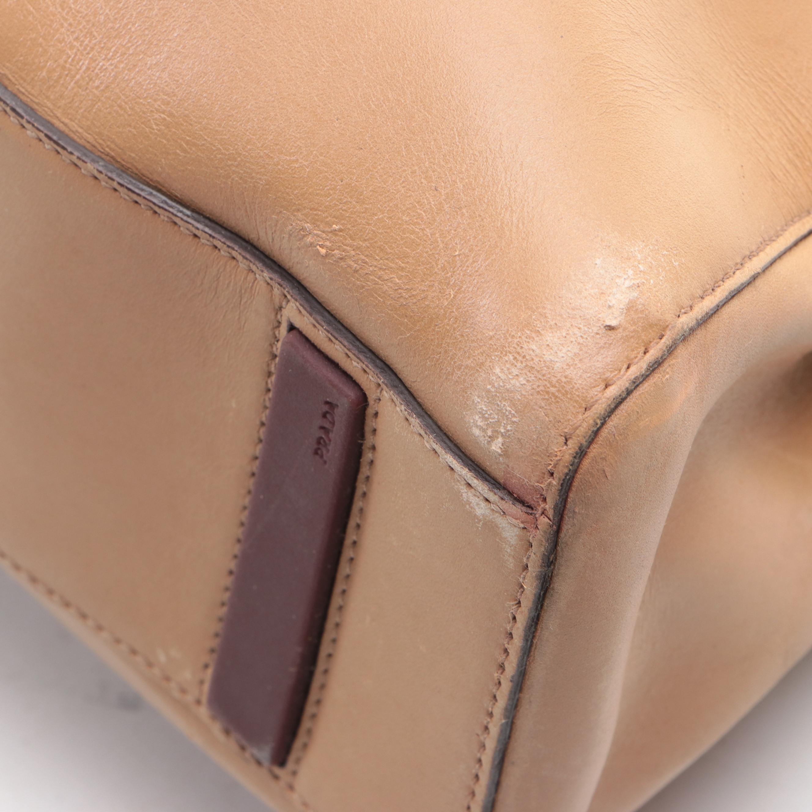 Prada Shoulder Bag in Tan and Burgundy Leather