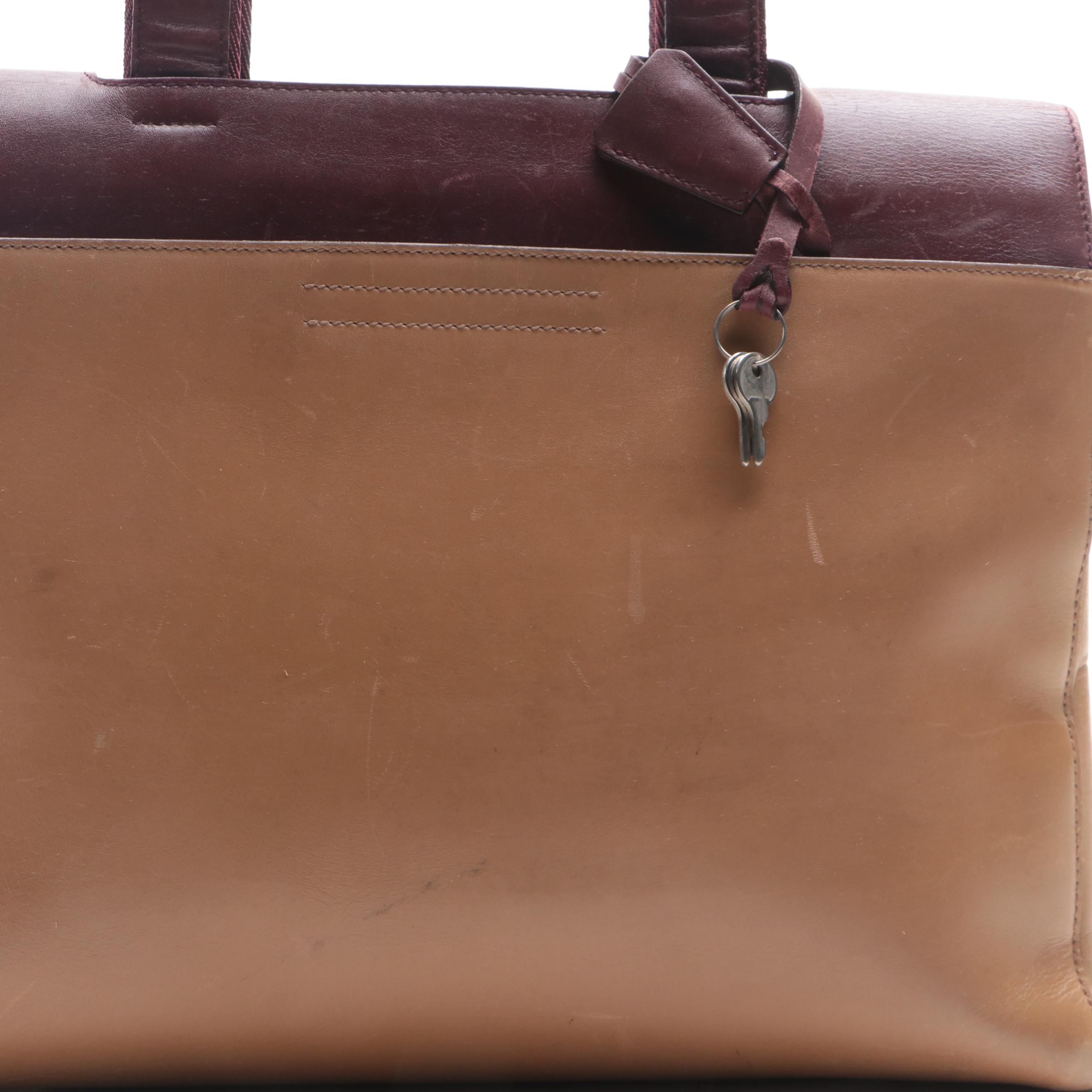 Prada Shoulder Bag in Tan and Burgundy Leather
