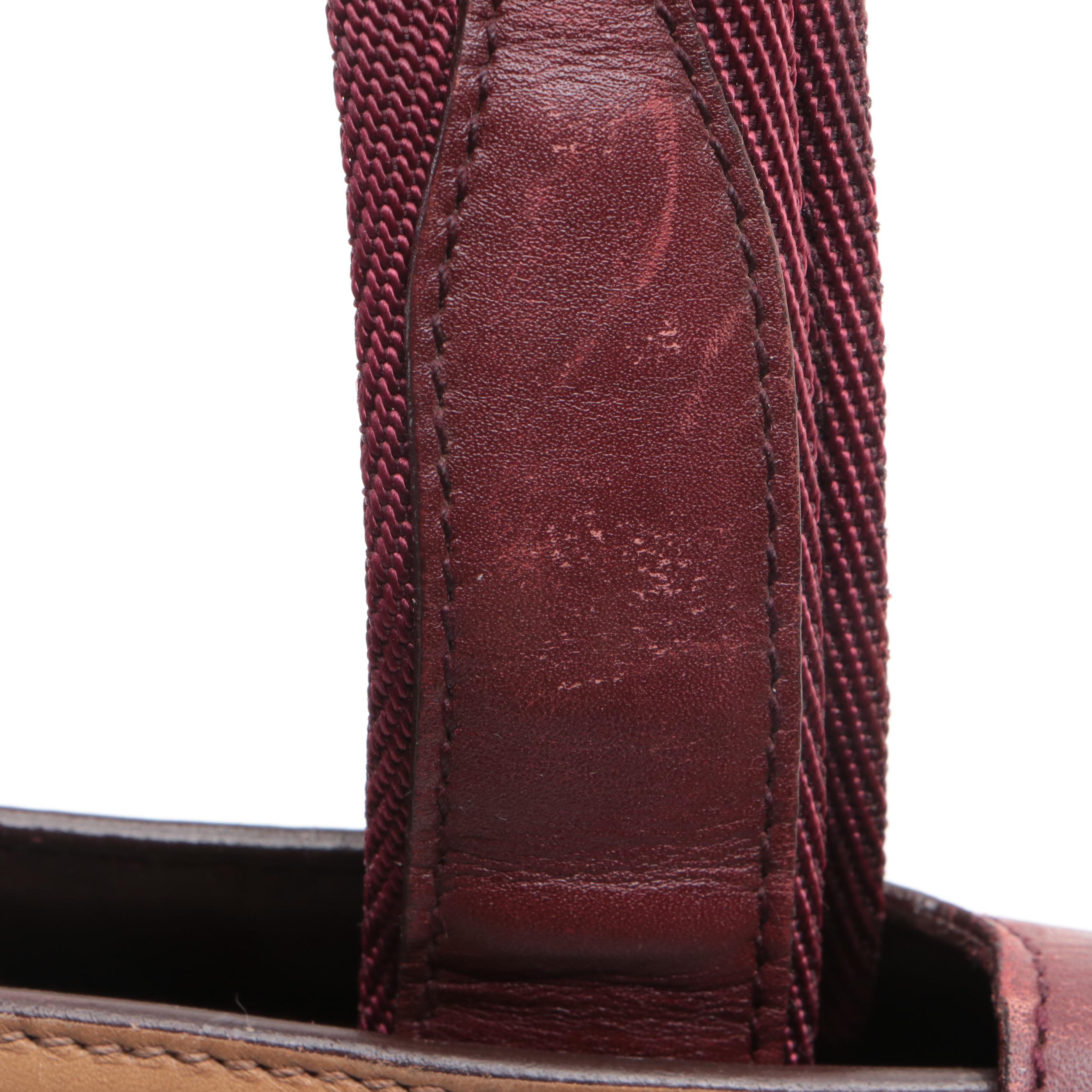 Prada Shoulder Bag in Tan and Burgundy Leather