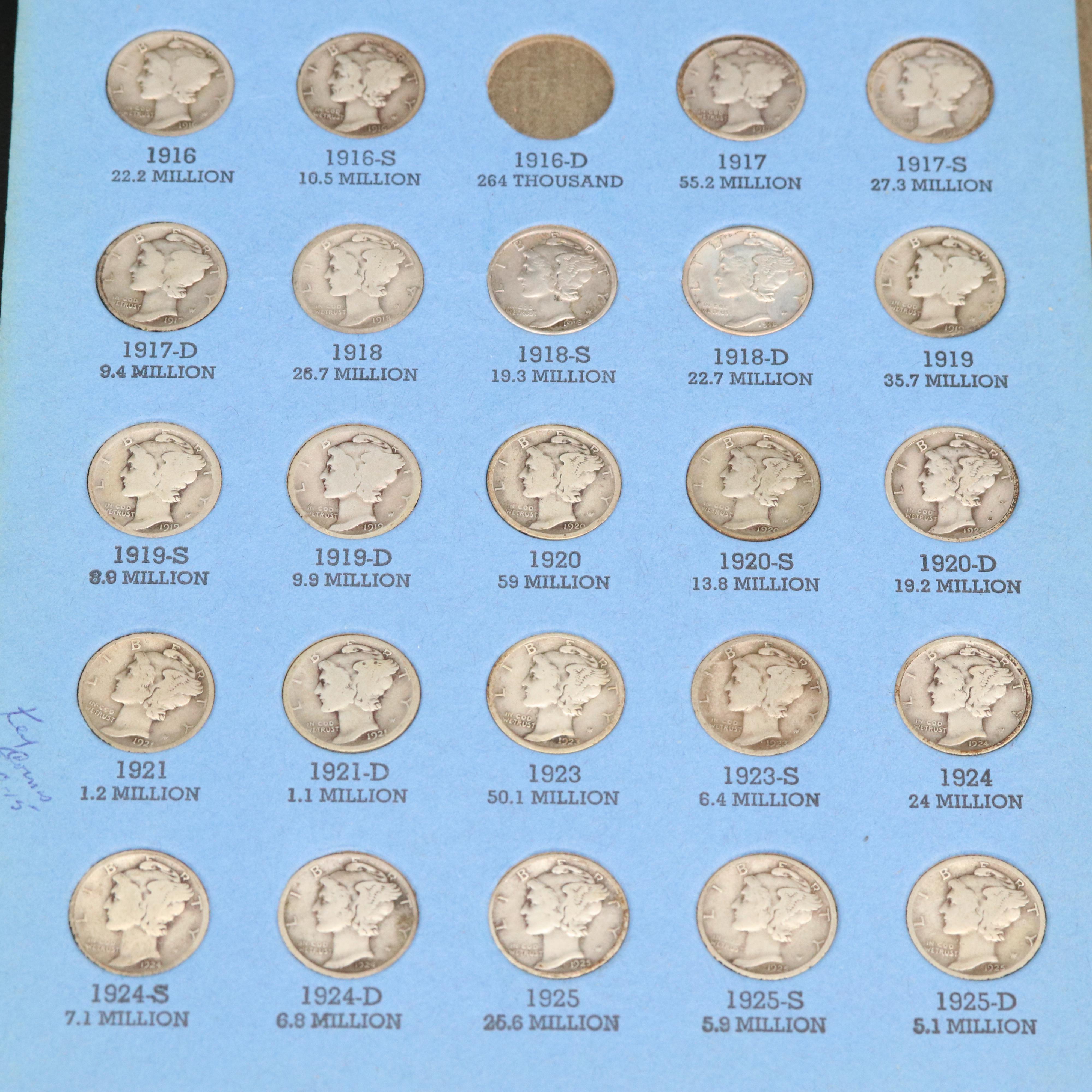 Mercury Dime Collection from 1916-1945