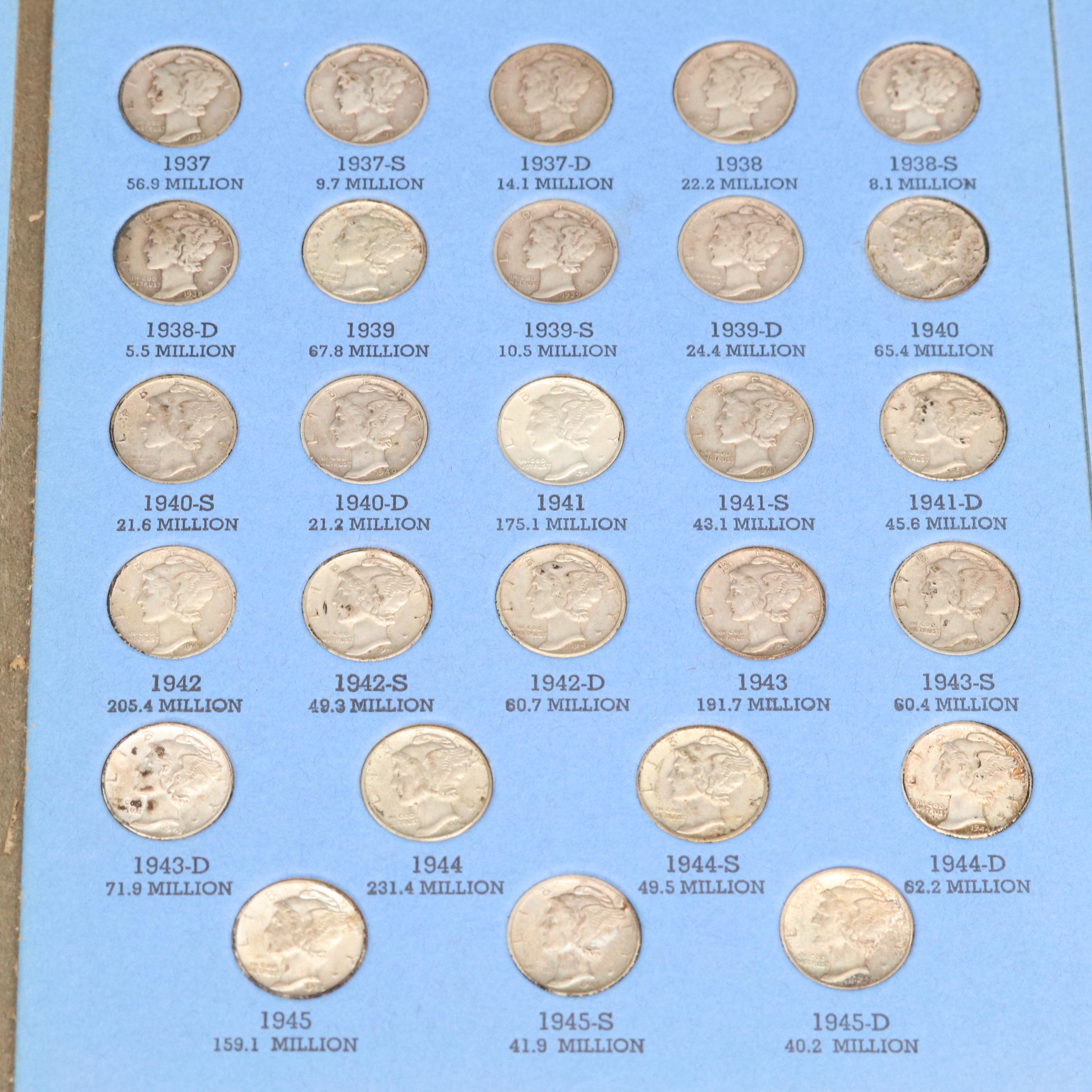 Mercury Dime Collection from 1916-1945