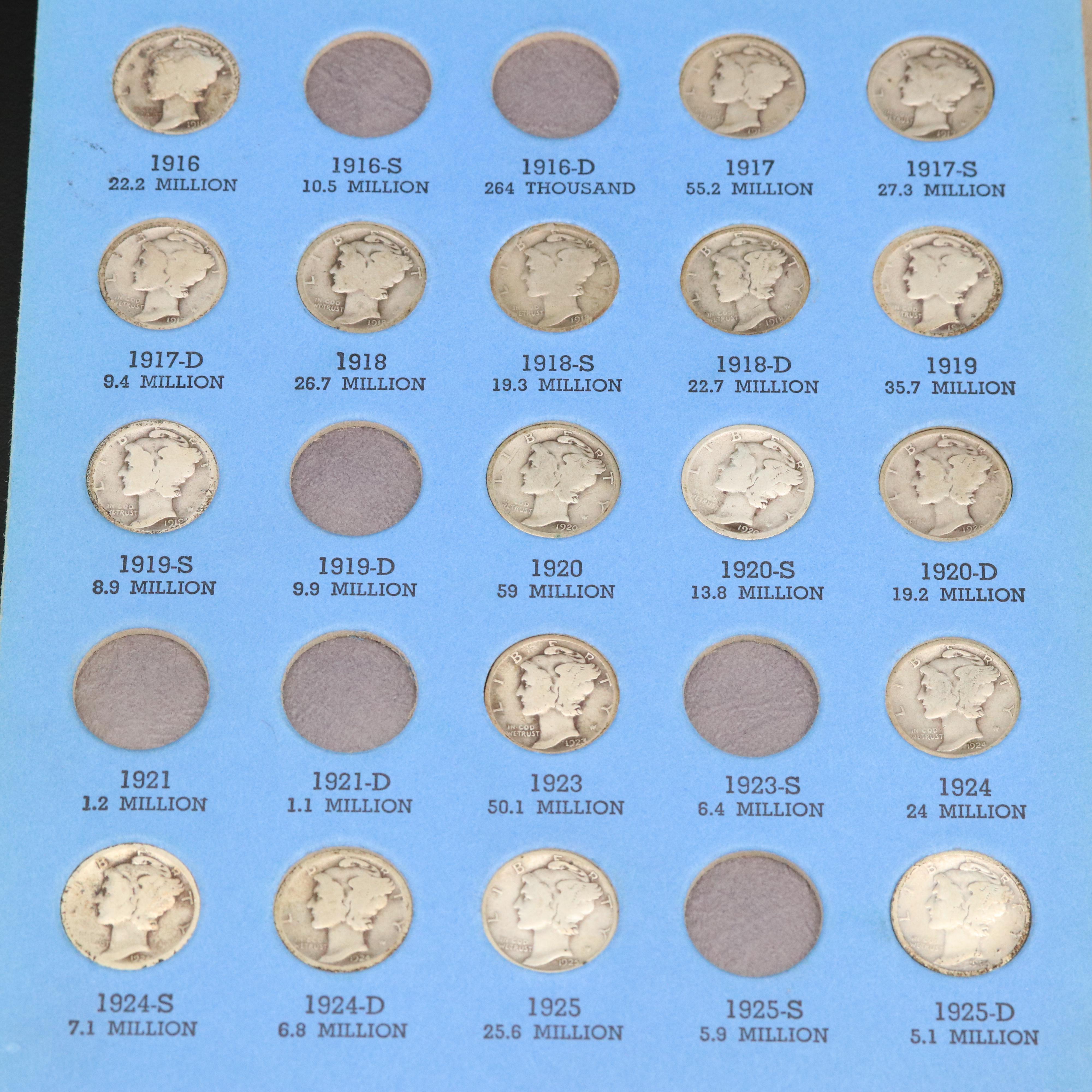 Mercury Dime Collection from 1916-1945