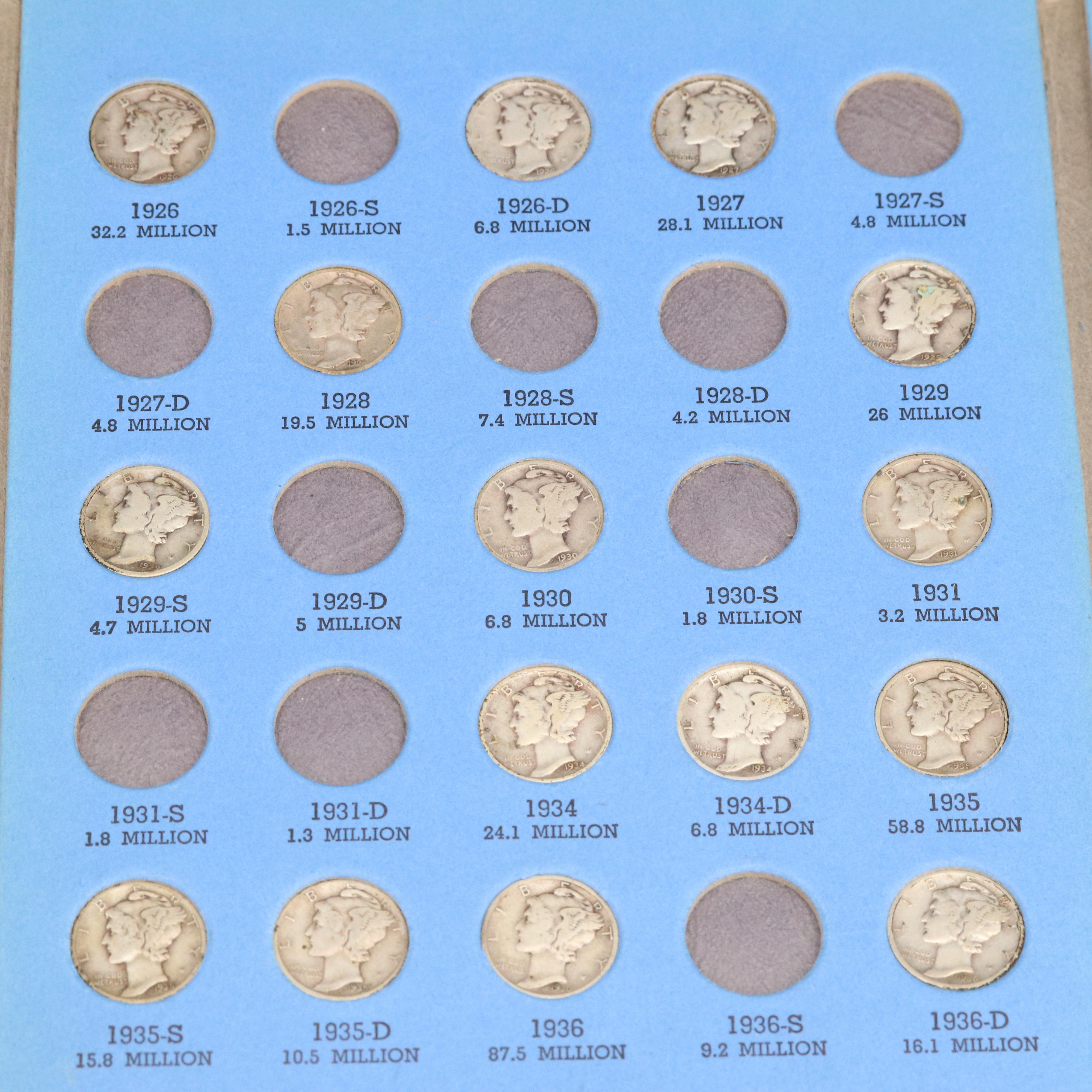 Mercury Dime Collection from 1916-1945