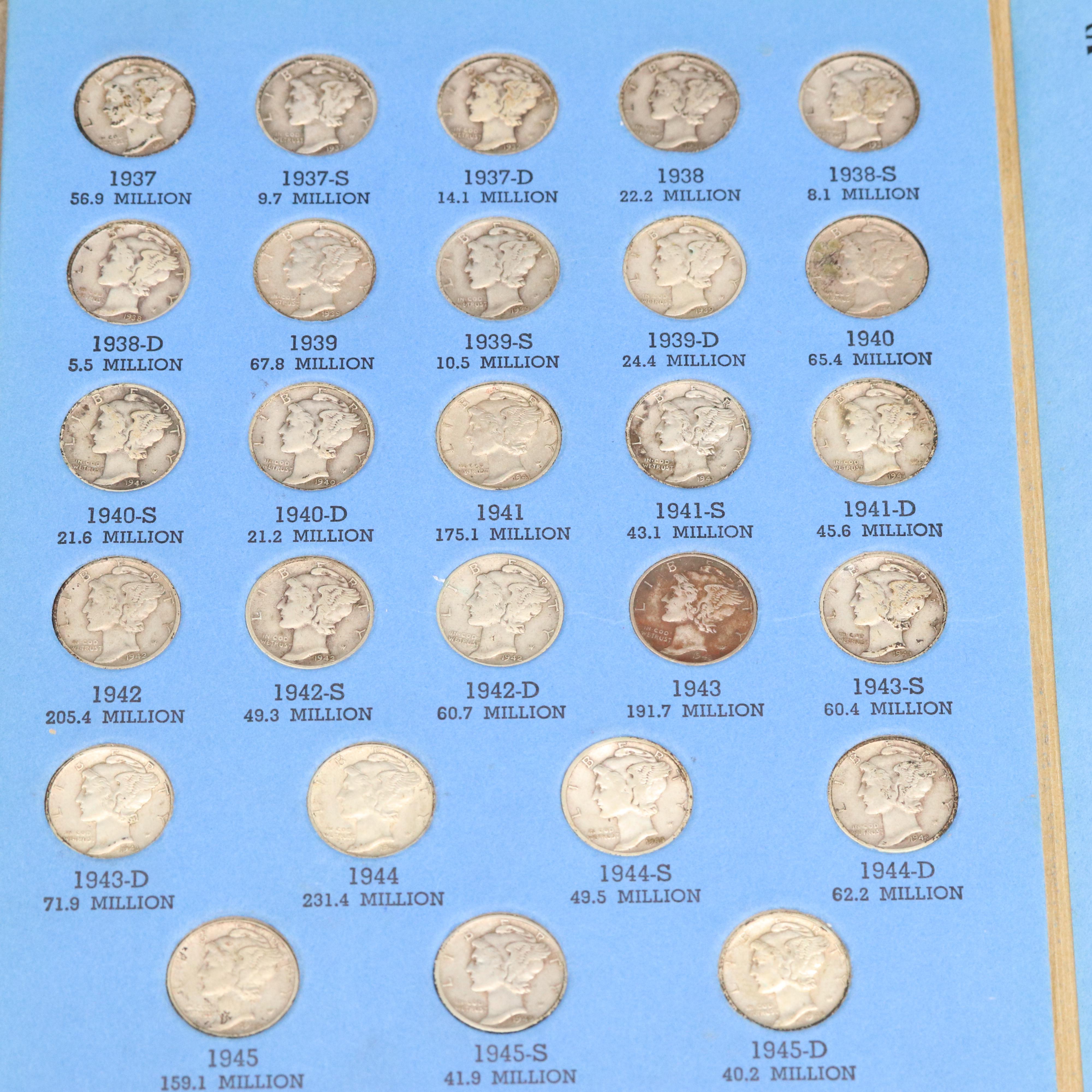 Mercury Dime Collection from 1916-1945