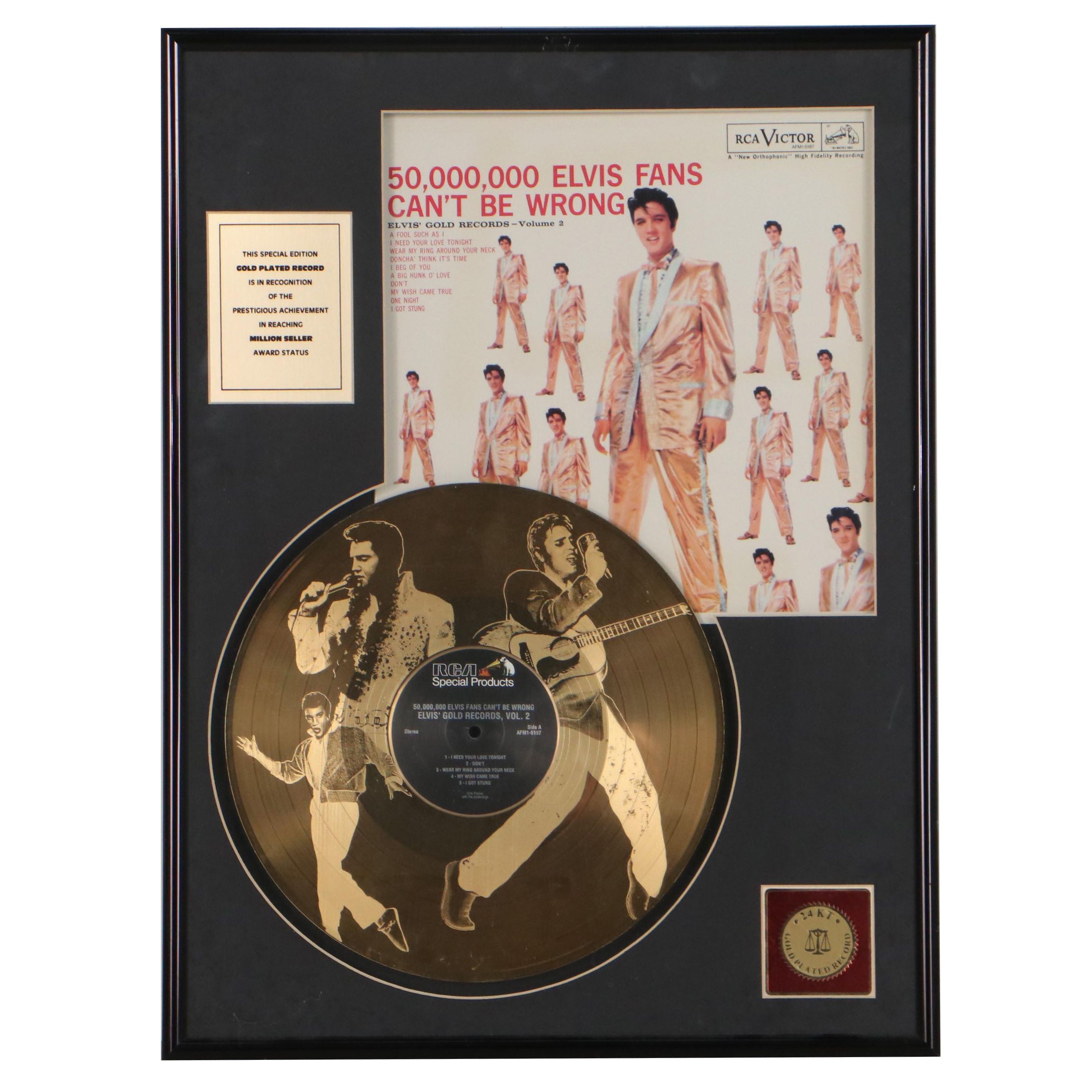 Elvis Presley 24K Gold Plated Record in Matted Frame