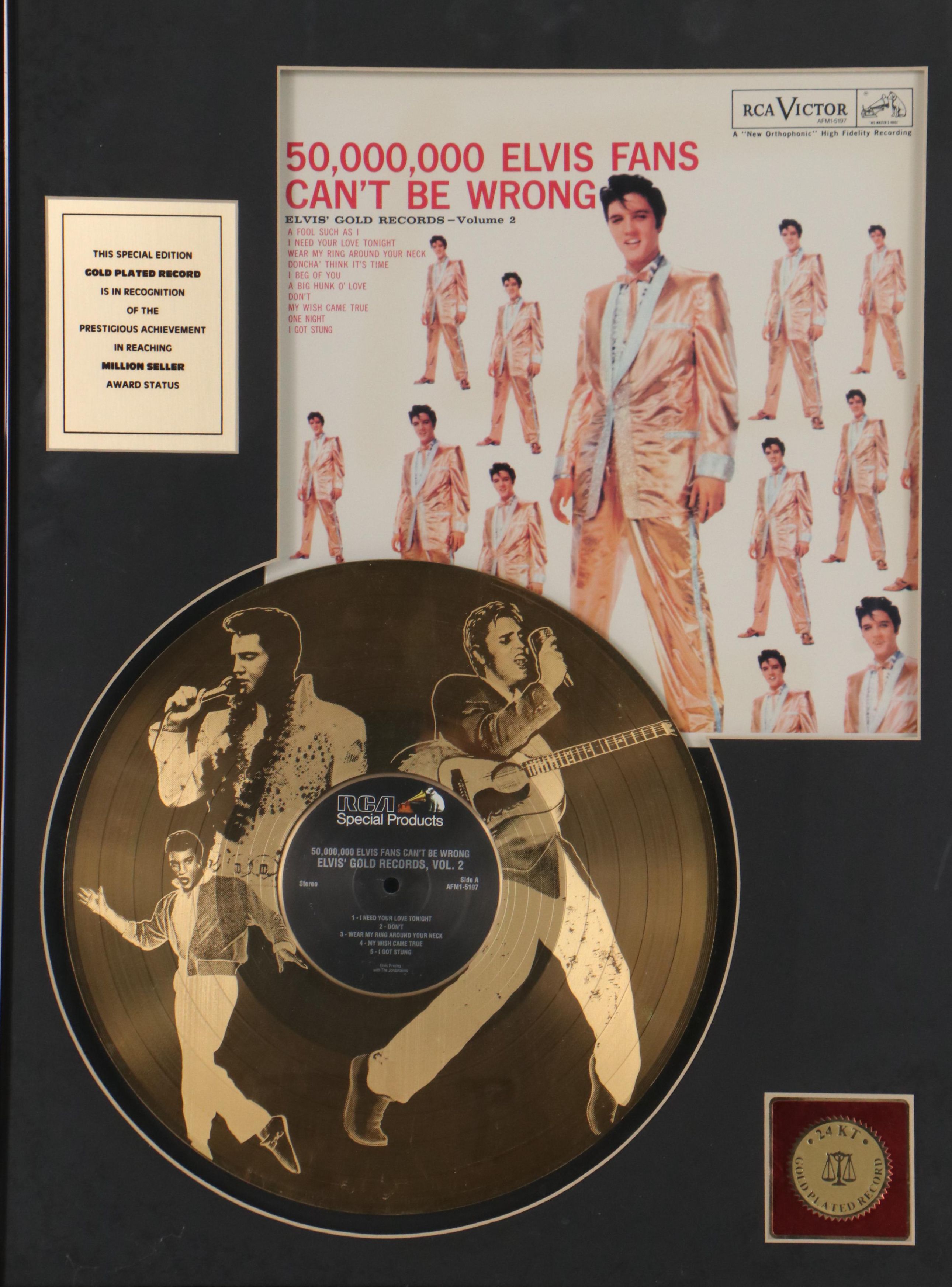 Elvis Presley 24K Gold Plated Record in Matted Frame