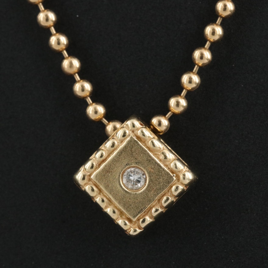 14K 0.02 CT Diamond Solitaire Pendant Necklace