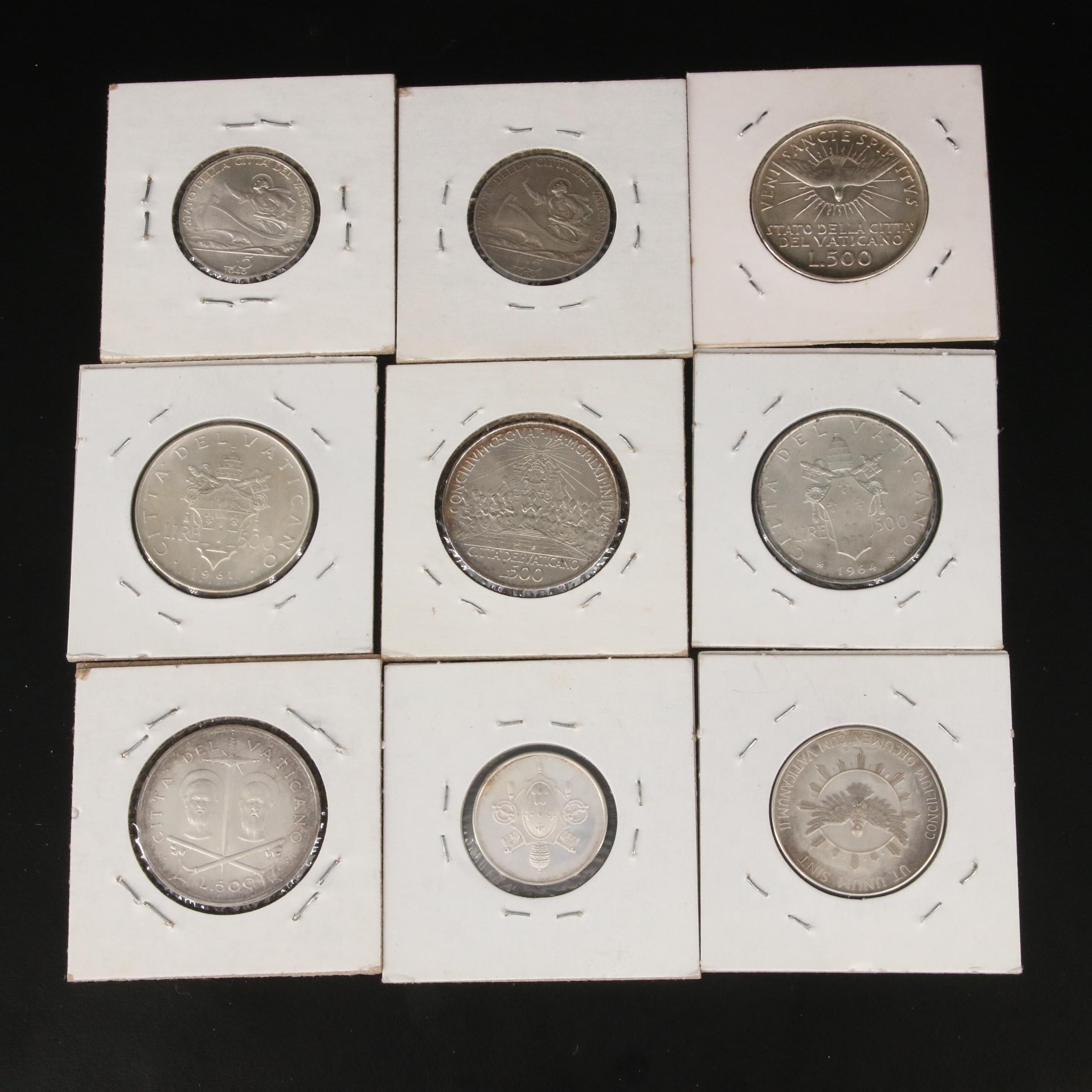 Collection of Nine Silver Vatican City Coins and medals