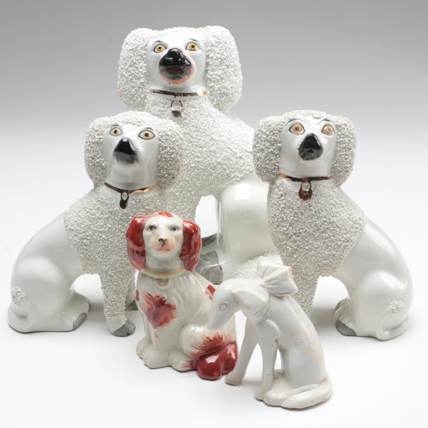 Kent Staffordshire Confetti Poodle Pair with Other Ceramic Dog Figurines