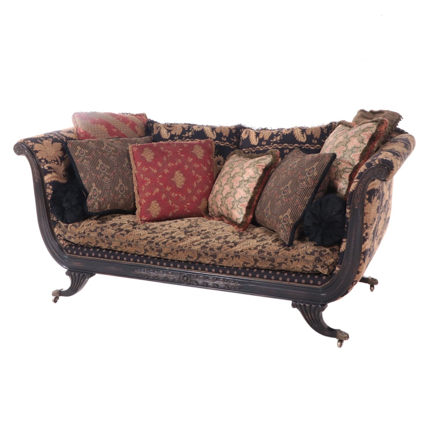 Carol Hicks Bolton and EJ Victor Ebonized Wood Sofa in Custom Upholstery