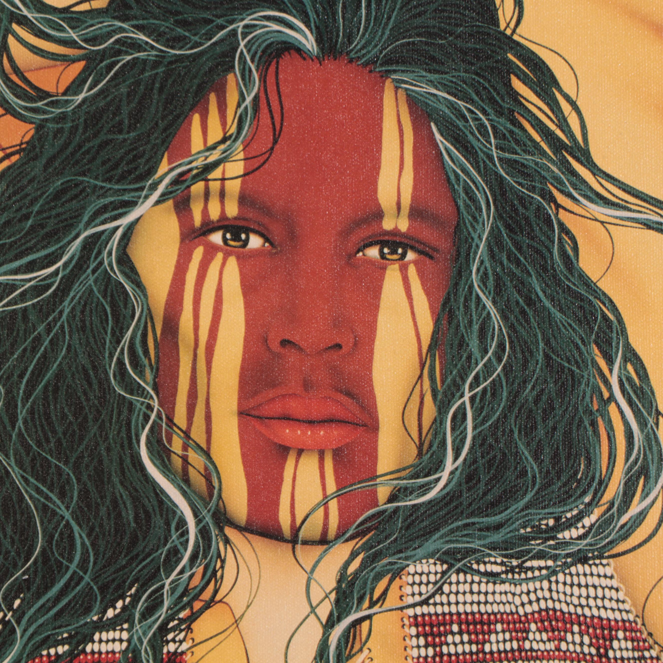 Henri Peter Portrait Offset Lithograph of Native American Figure "Dreamer"