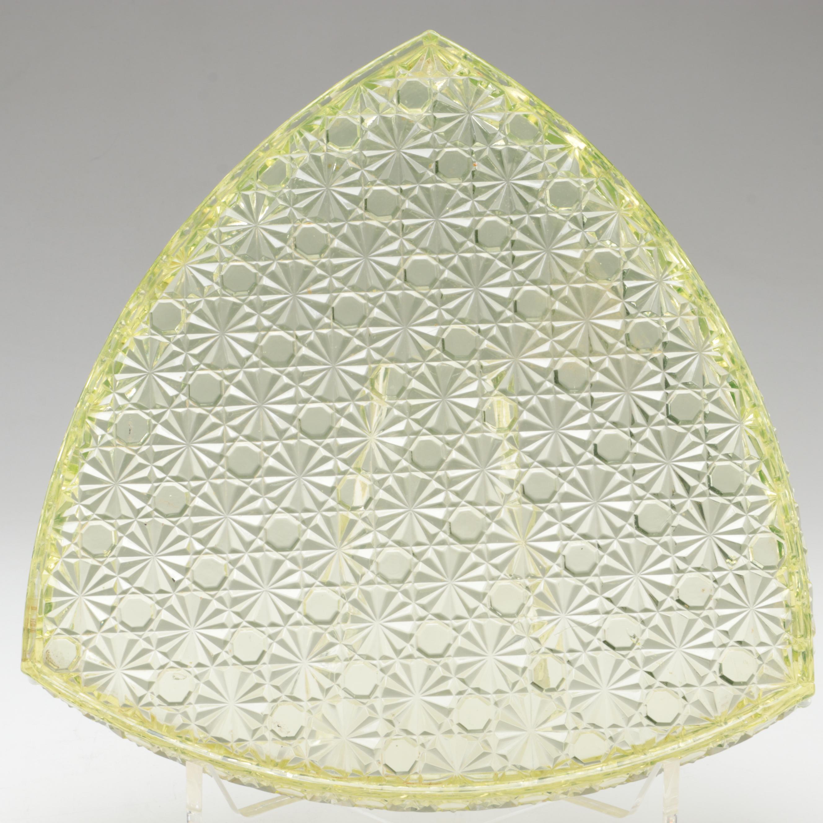 EAPG Daisy and Button Vaseline Glass Tableware with Fenton "Basketweave" Vase