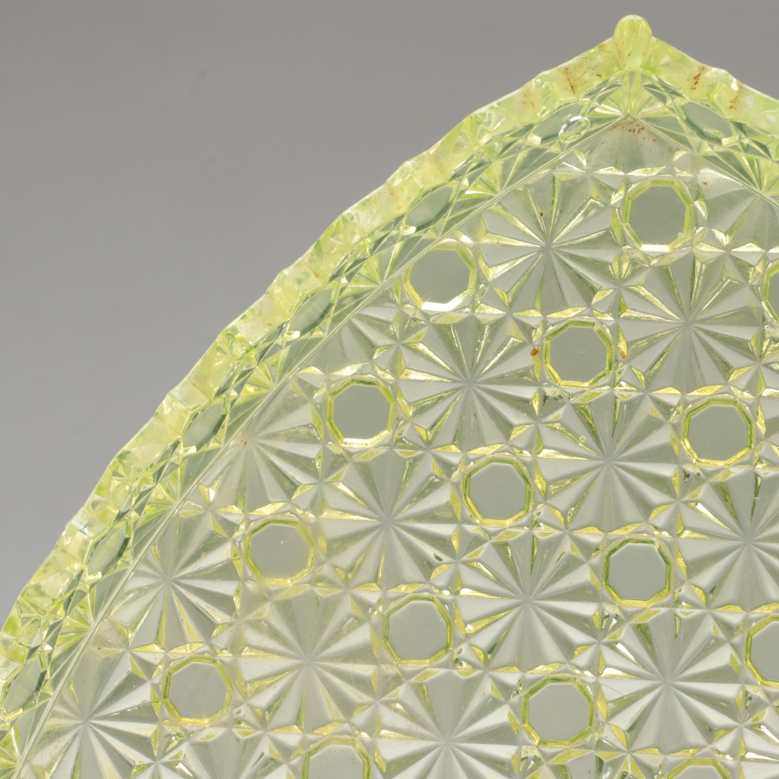 EAPG Daisy and Button Vaseline Glass Tableware with Fenton "Basketweave" Vase