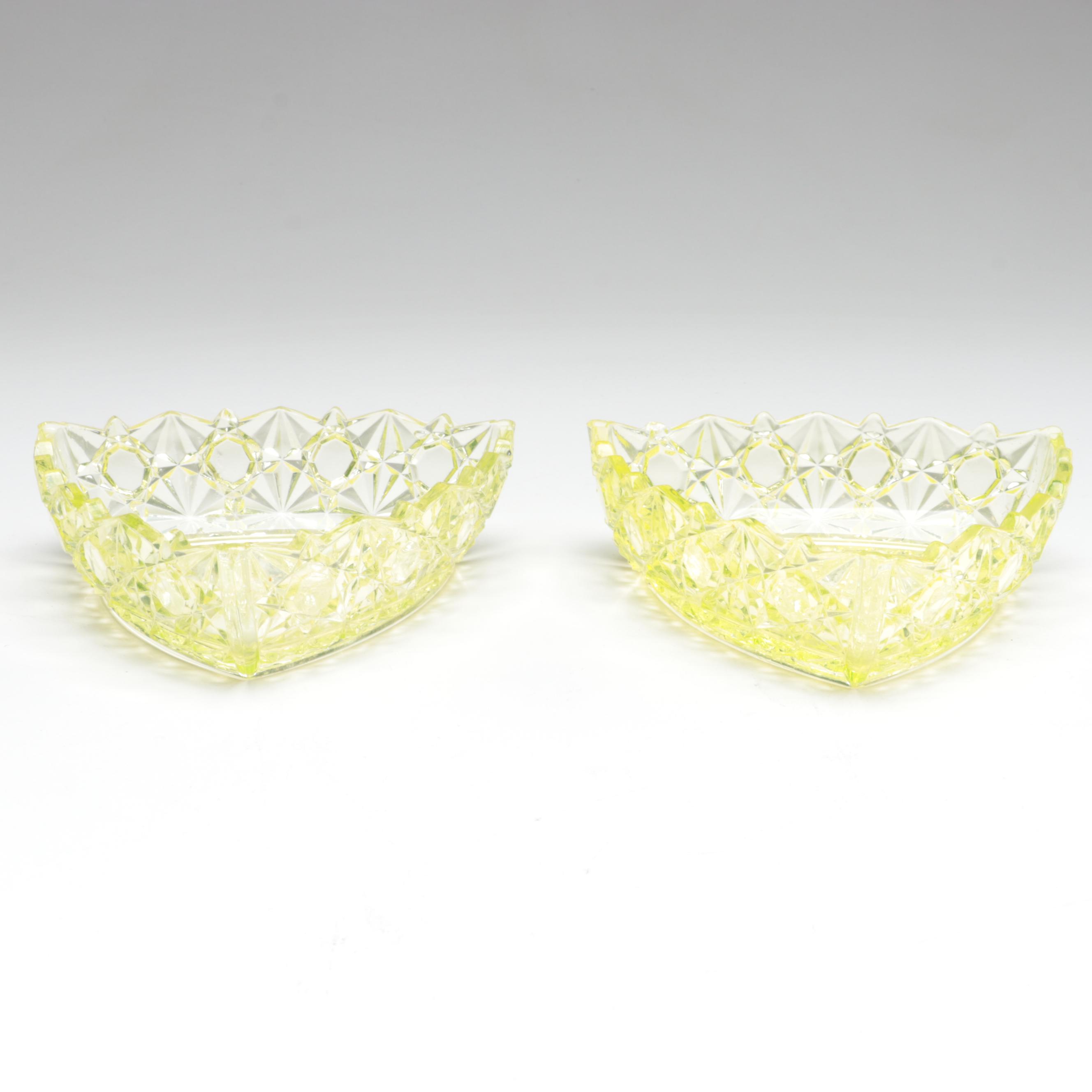 EAPG Daisy and Button Vaseline Glass Tableware with Fenton "Basketweave" Vase