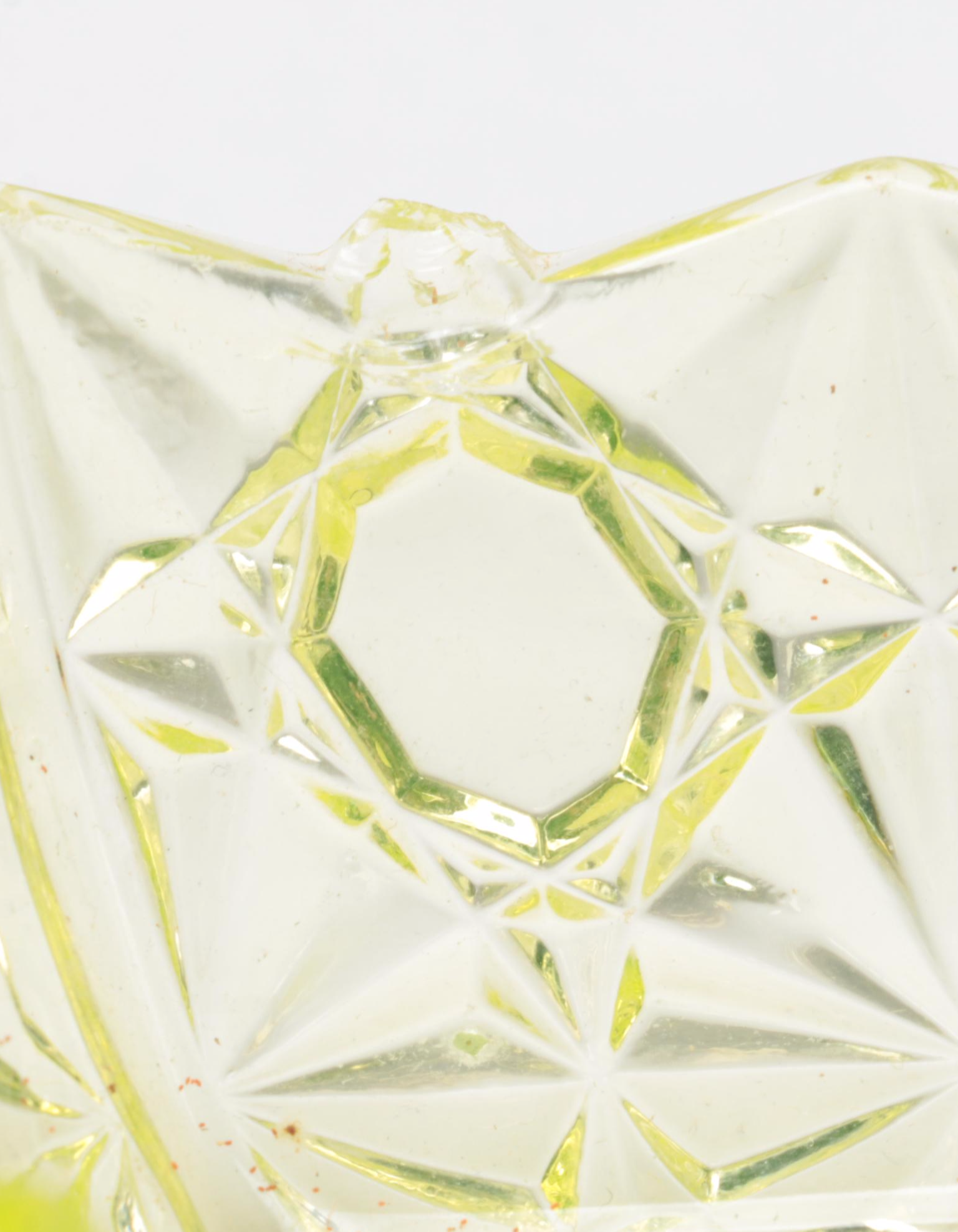 EAPG Daisy and Button Vaseline Glass Tableware with Fenton "Basketweave" Vase