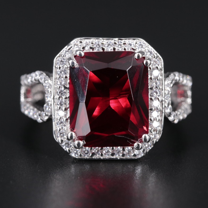 Sterling Silver Ruby and Cubic Zirconia Ring