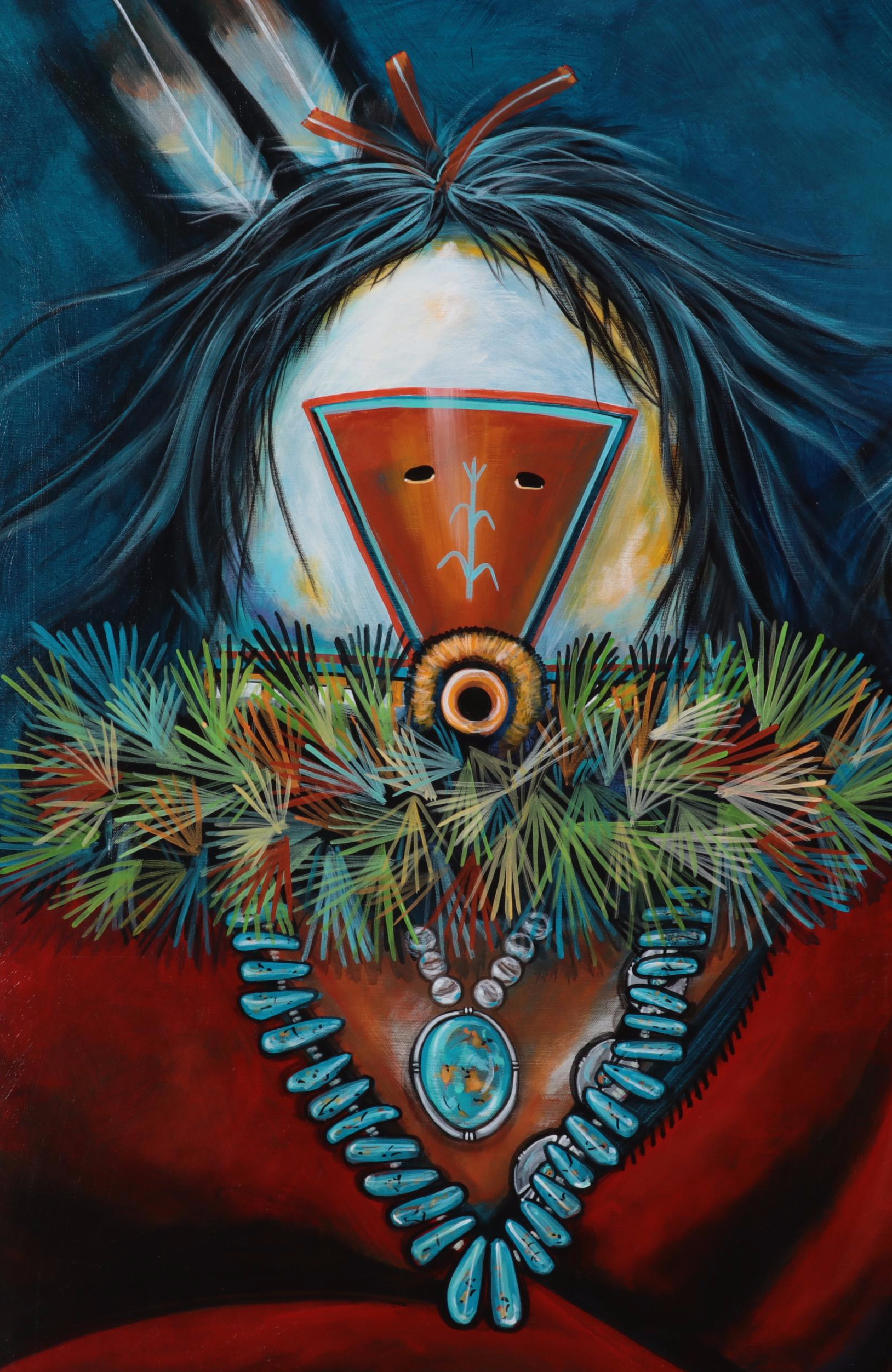 Randall Sahmie Oil Painting of Katsina Figures, 2005