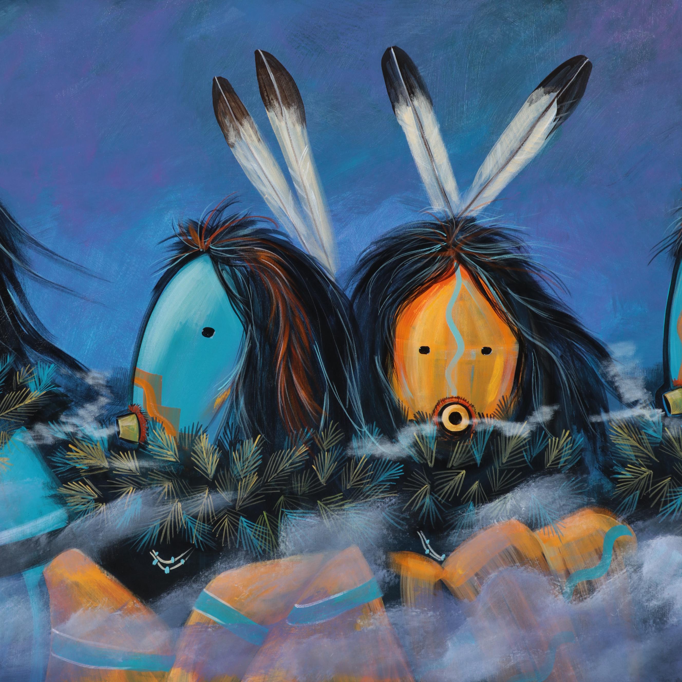 Randall Sahmie Oil Painting of Katsina Figures, 2009