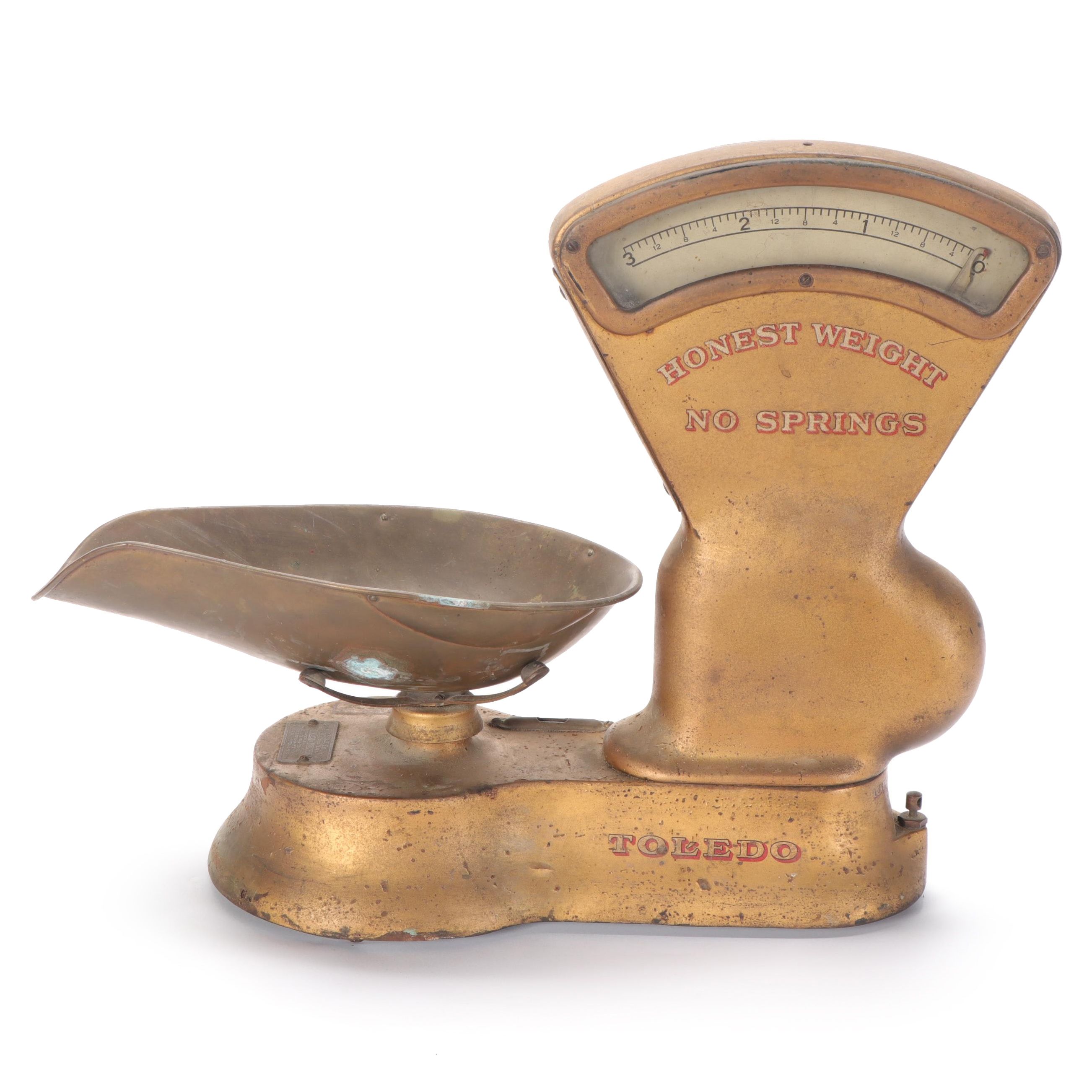 Toledo Scale Co. Brass 3 lb. Dry Goods Scale, Early 20th Century