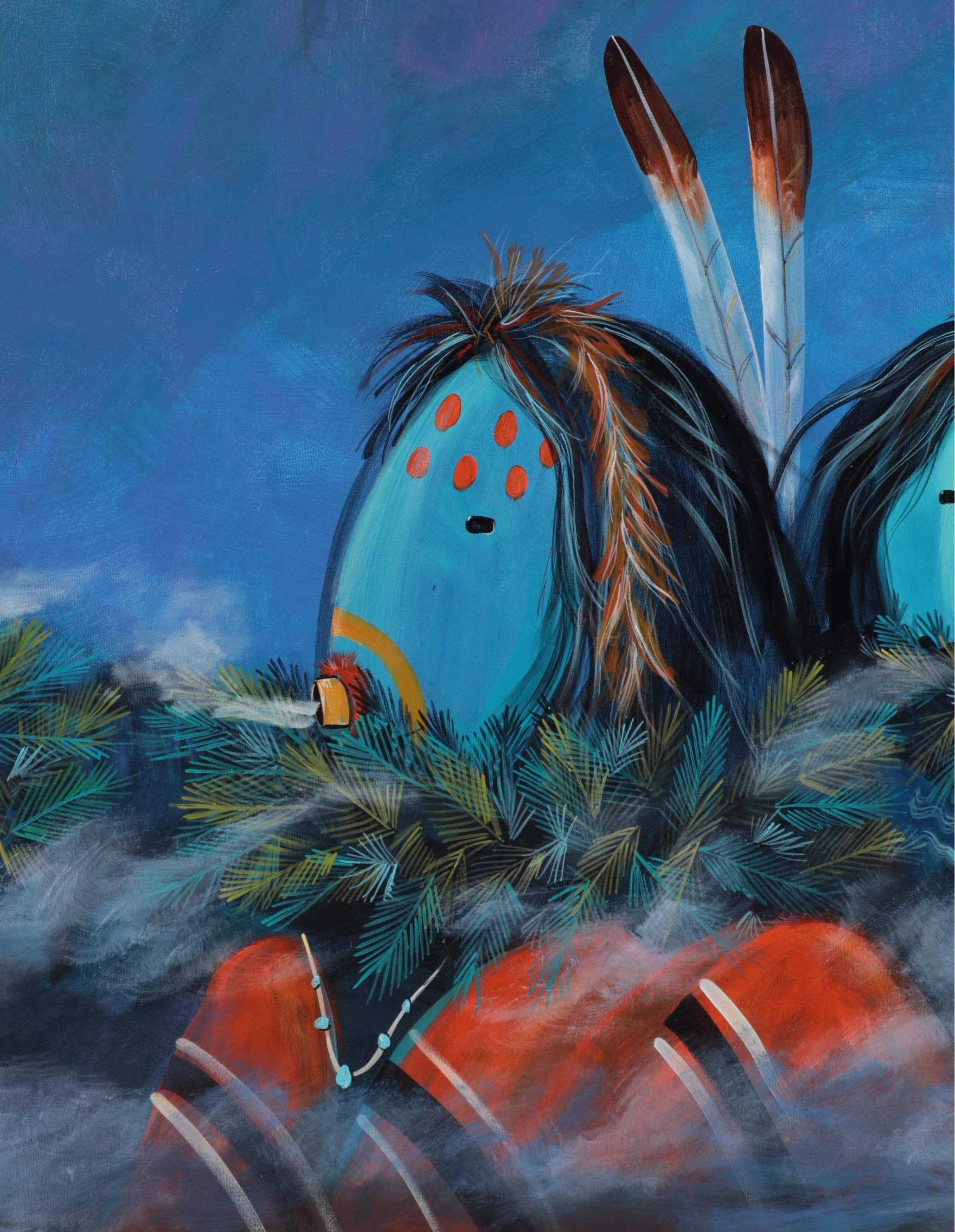 Randall Sahmie Oil Painting of Hopi Katsina Figures, 2004