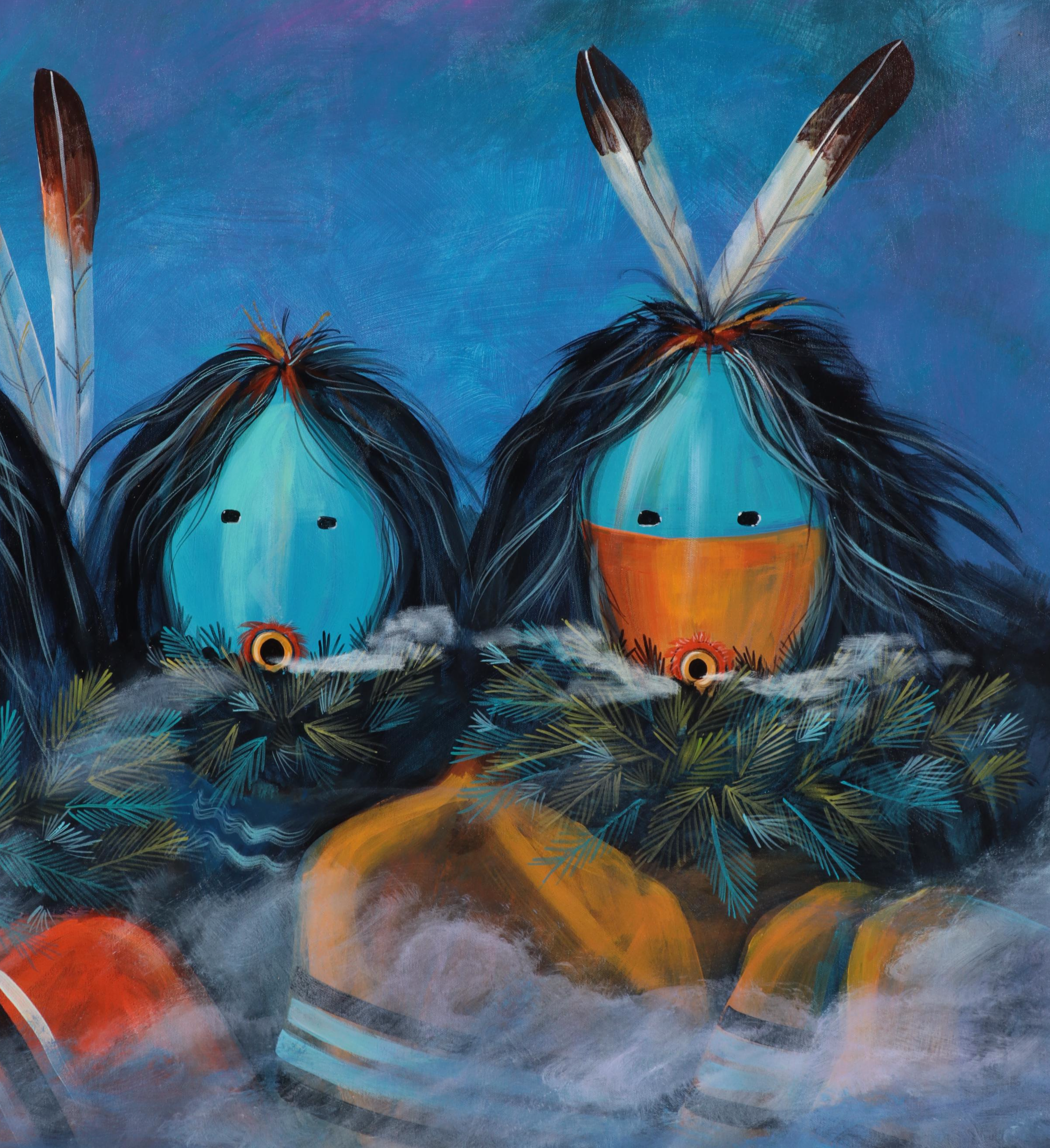 Randall Sahmie Oil Painting of Hopi Katsina Figures, 2004