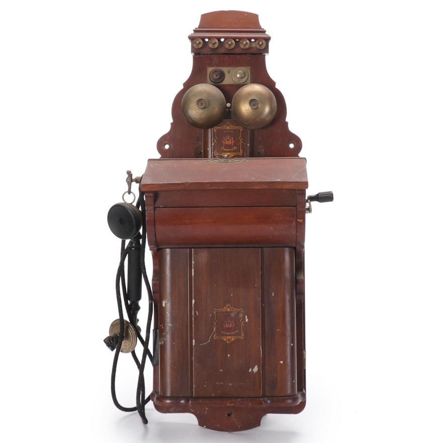 Danish Jydsk Hand Crank Wall Telephone With Candlestick Handset, Early 20th C