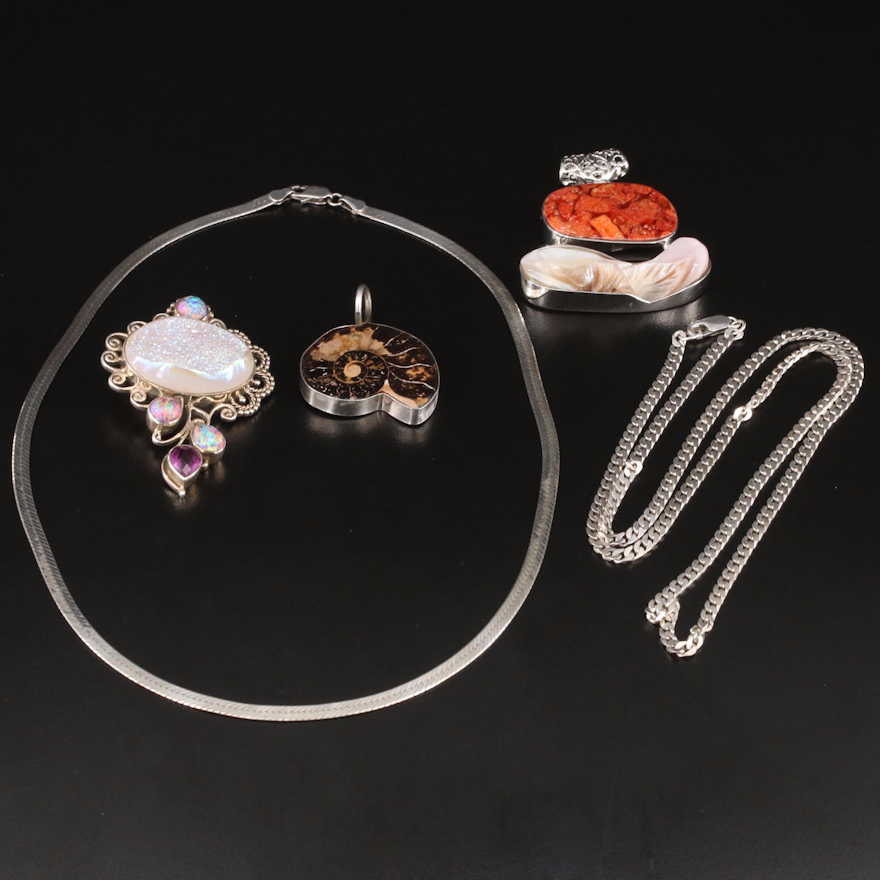 Sajen Featured in Jewelry Including Druzy, Amethyst and Ammonite