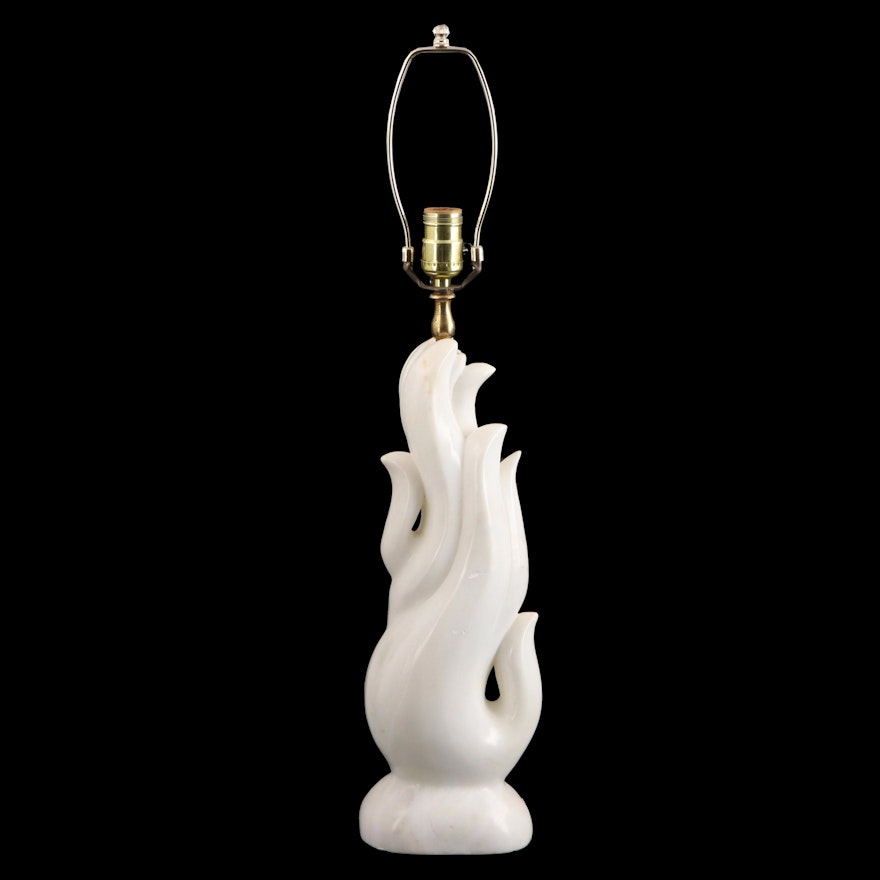 Carved Alabaster Table Lamp, Mid to Late 20th Century