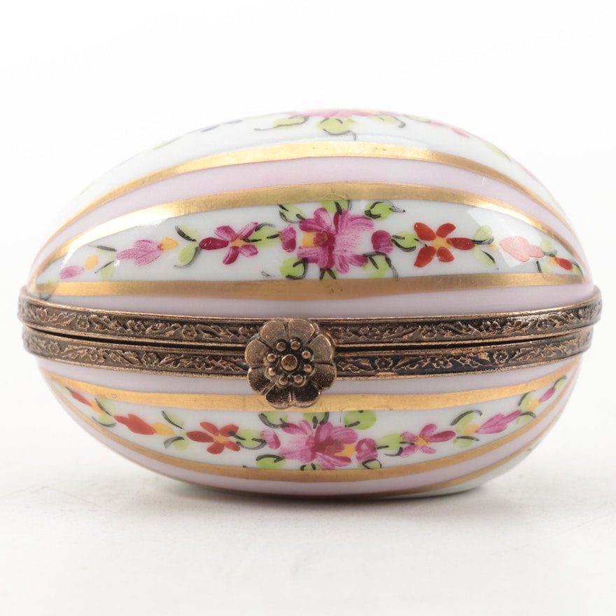 Limoges Porcelain Hand-Painted Egg Shaped Box