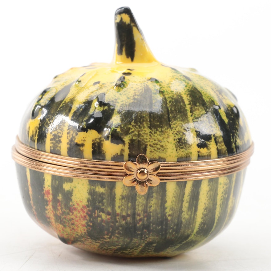 Limoges Porcelain Hand-Painted Gourd Shaped Box