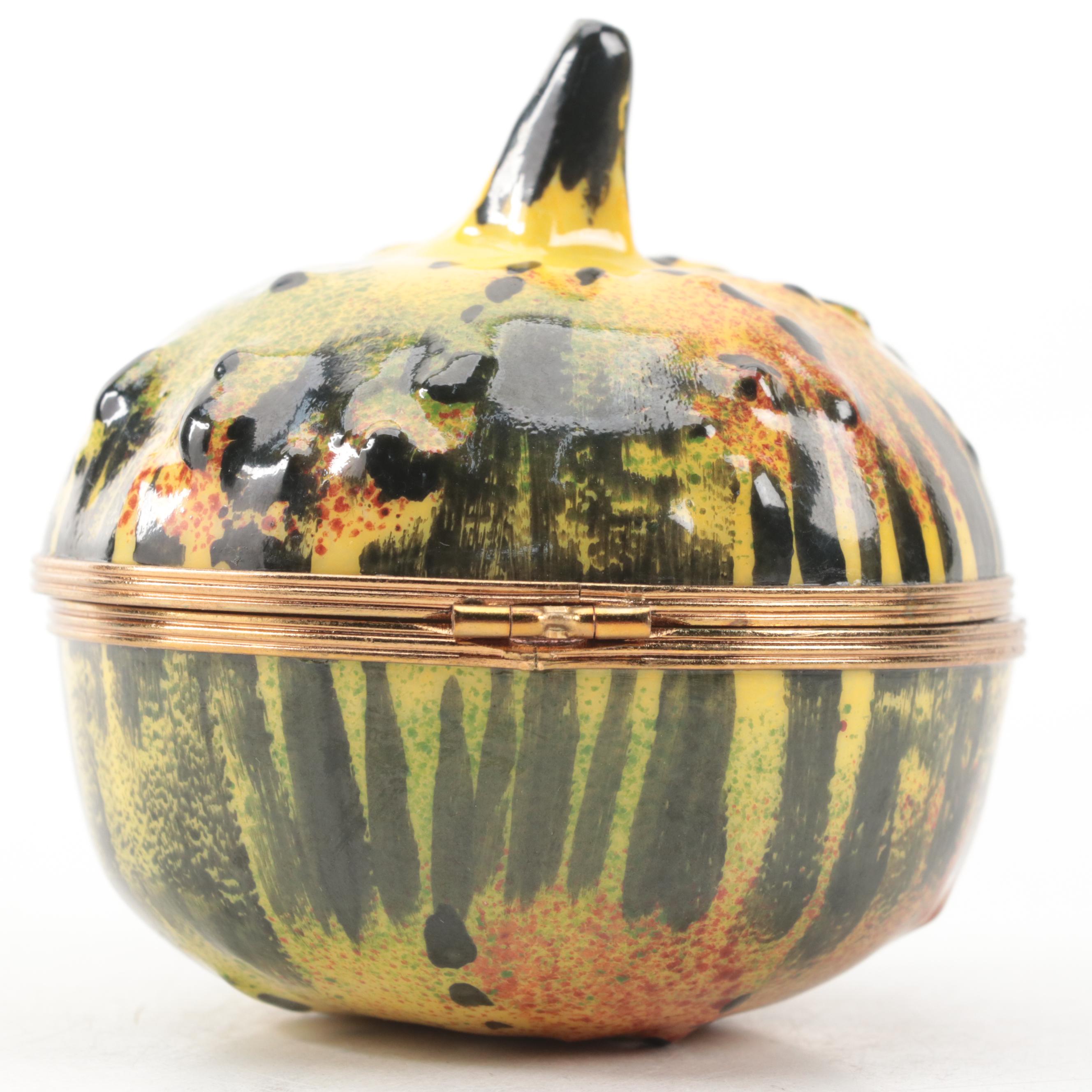 Limoges Porcelain Hand-Painted Gourd Shaped Box