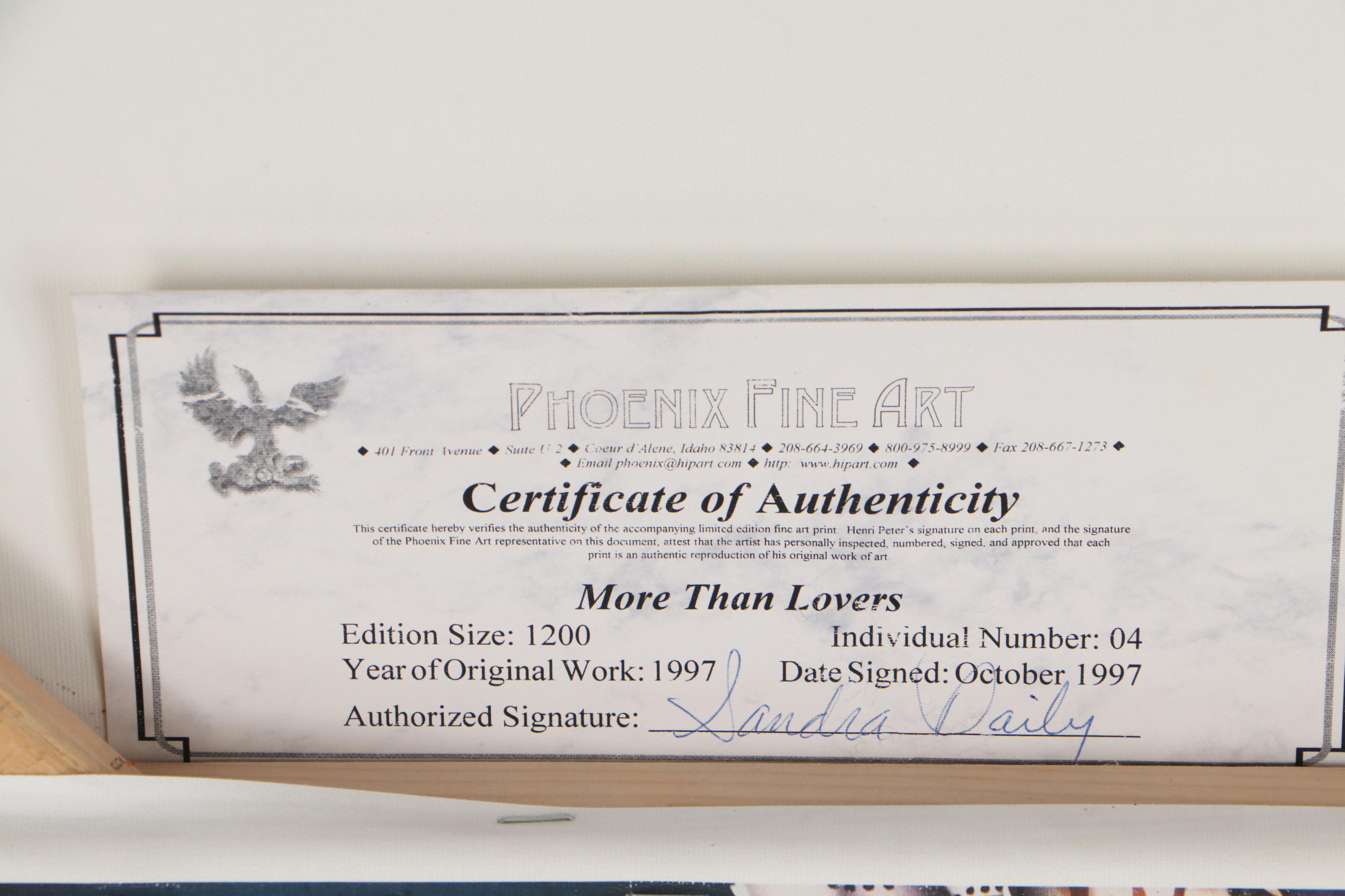 Henri Peter Offset Lithograph "More Than Lovers," 1997