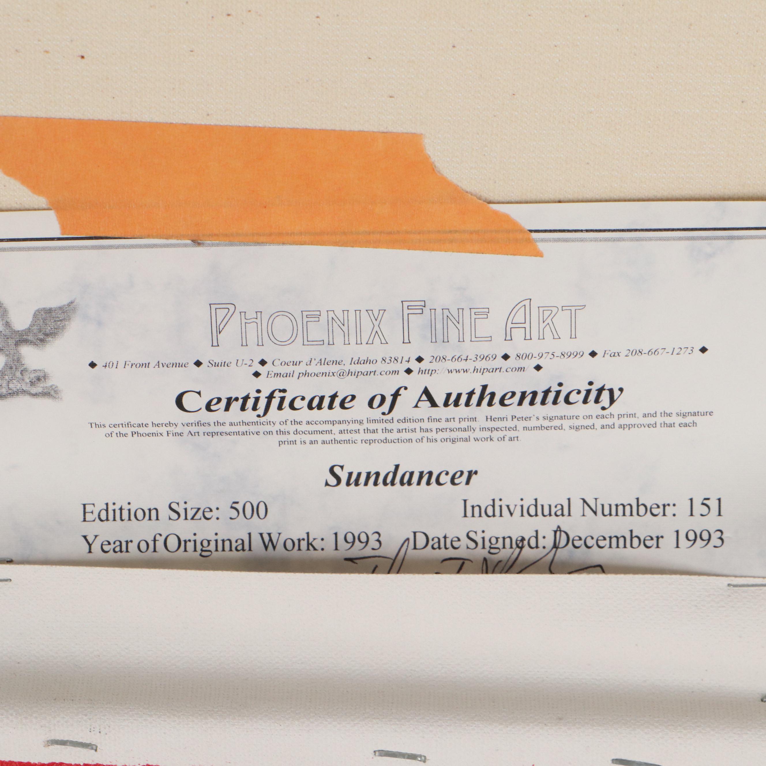 Henri Peter Offset Lithograph "Sundancer," 1993