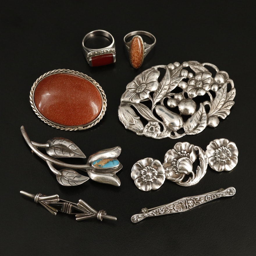 Vintage Sterling Brooches and Rings