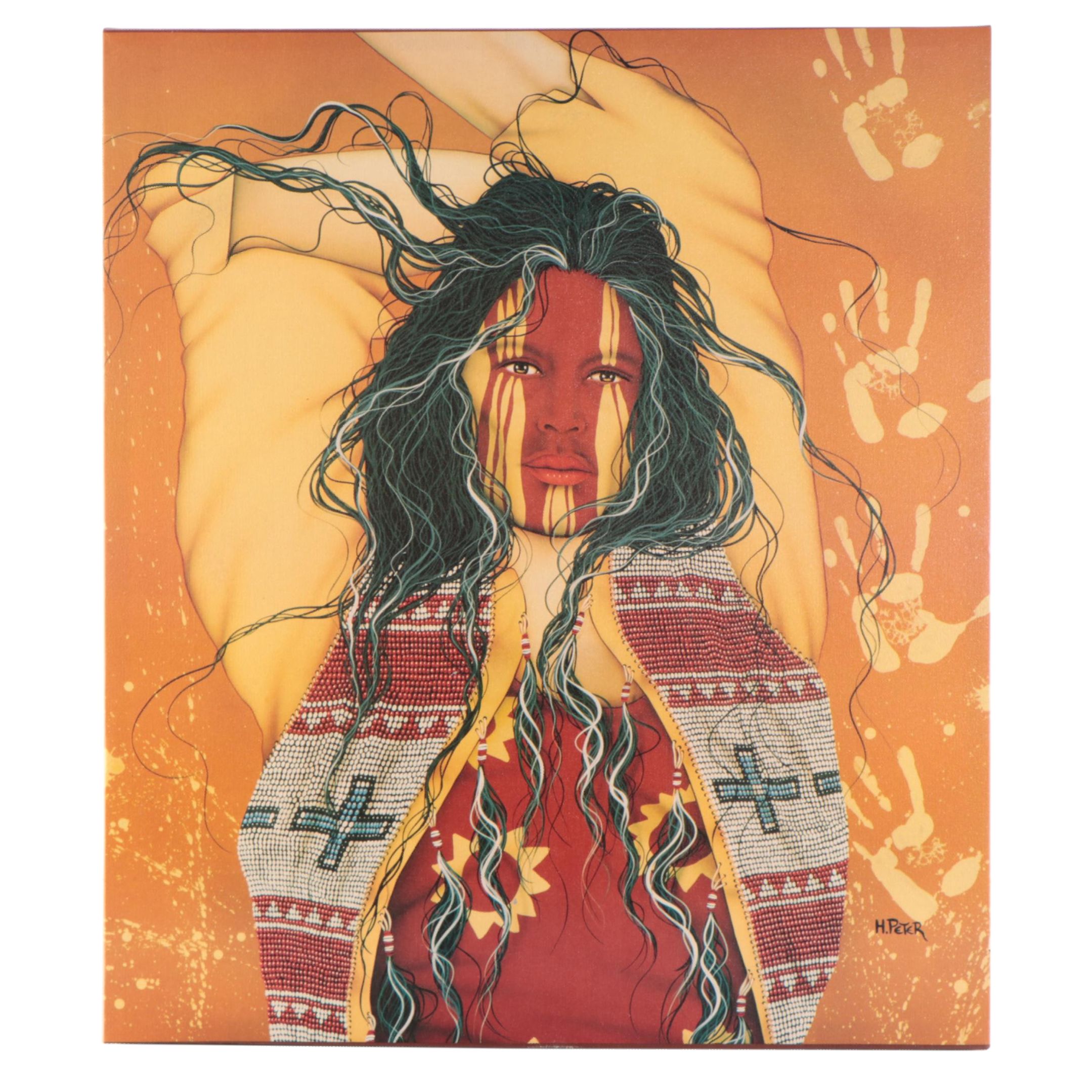 Henri Peter Portrait Offset Lithograph of Native American Figure "Dreamer"