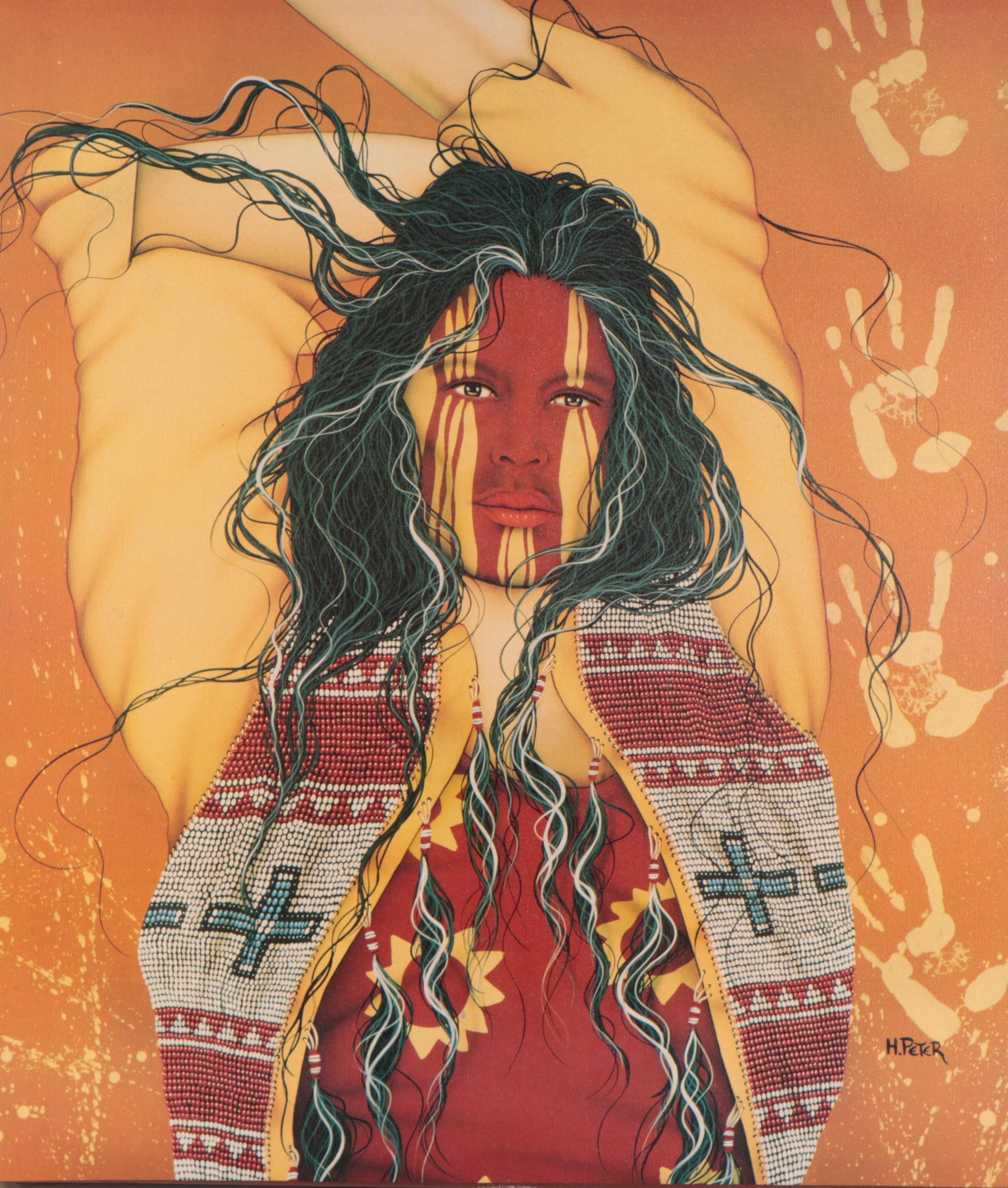 Henri Peter Portrait Offset Lithograph of Native American Figure "Dreamer"