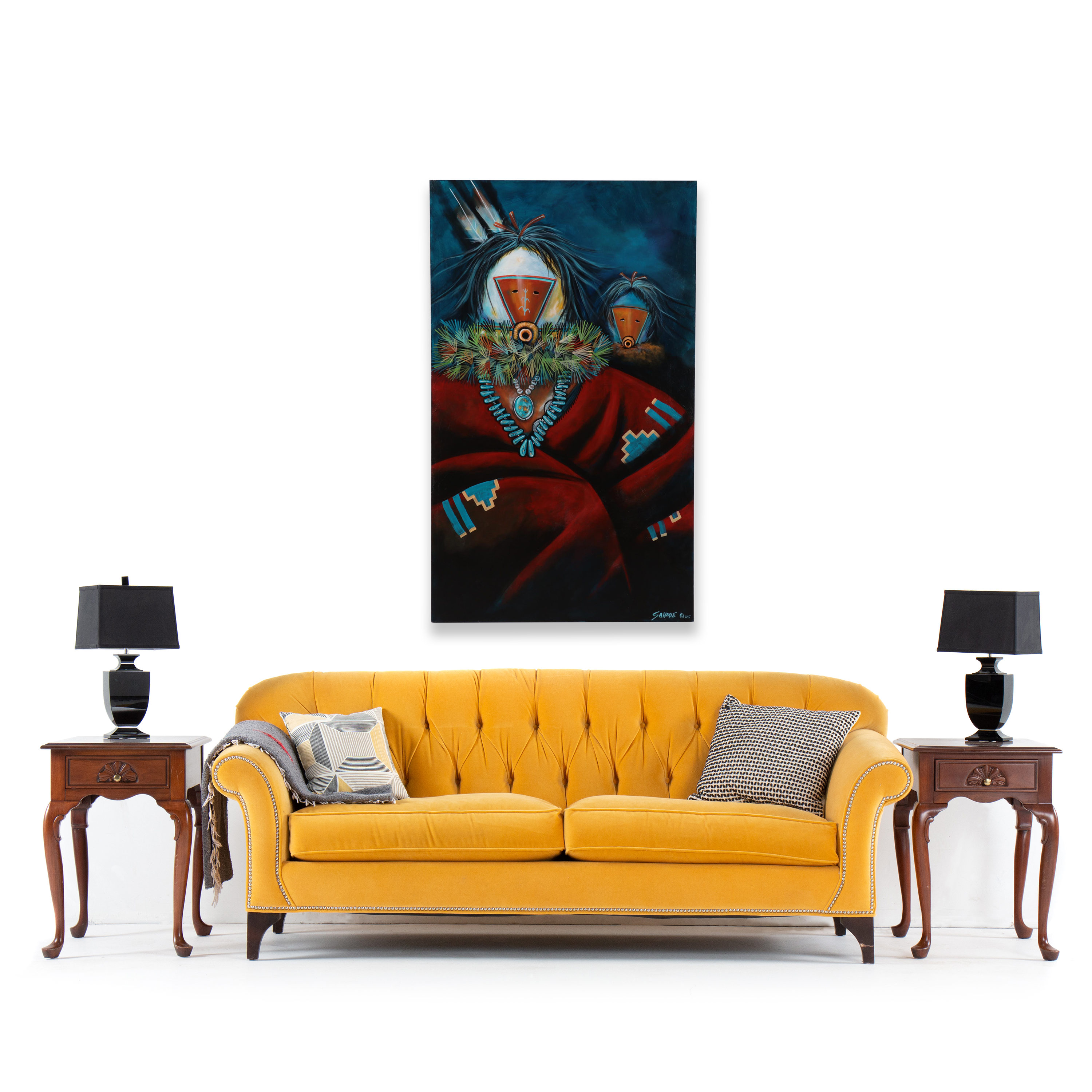 Randall Sahmie Oil Painting of Katsina Figures, 2005